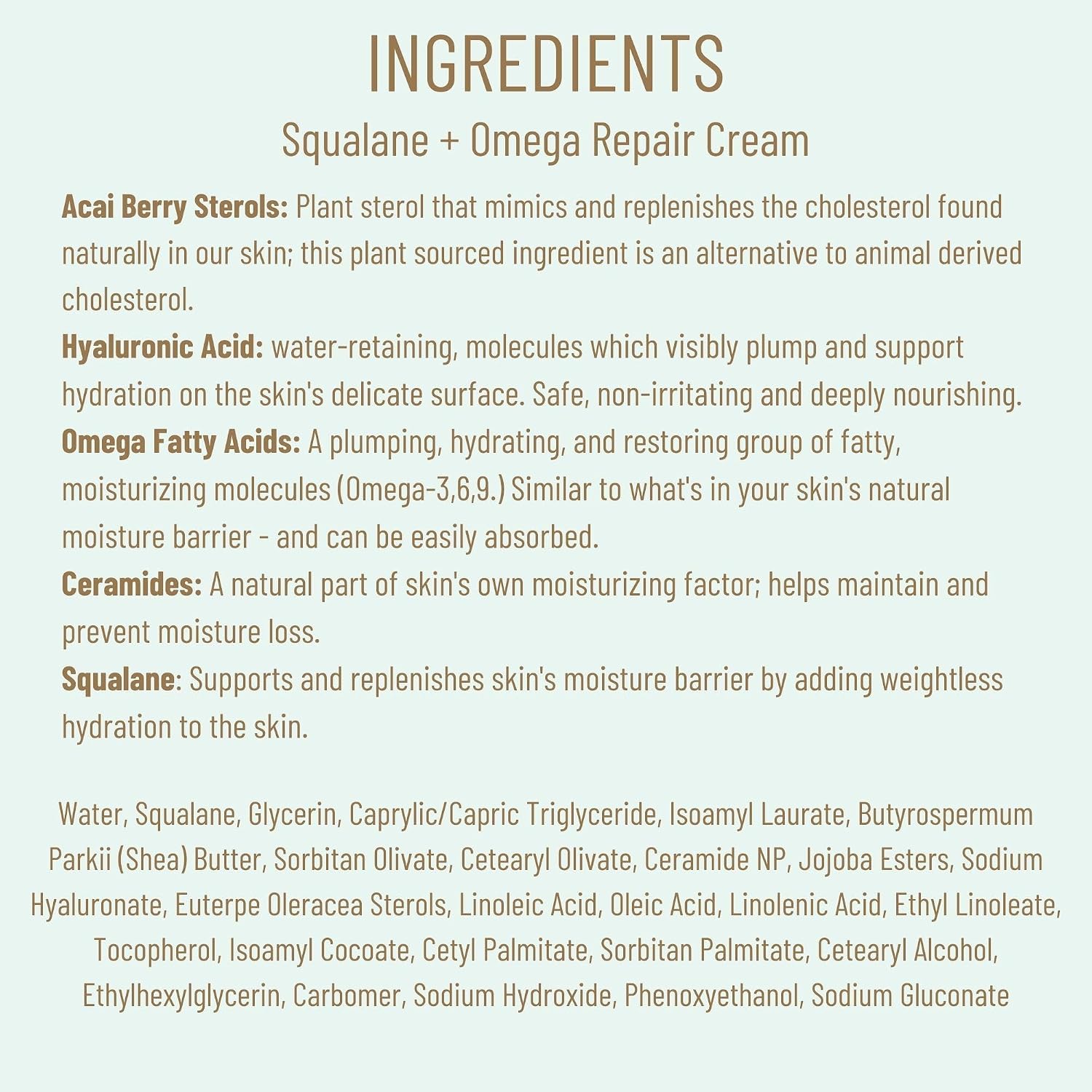 BIOSSANCE Squalane + Omega Repair Cream - Ultra-Moisturizing Face Cream - Skin Care with Hyaluronic Acid, Ceramides, Squalane - Ideal for Dry & Sensitive Skin, Intense Hydration Moisturizer
