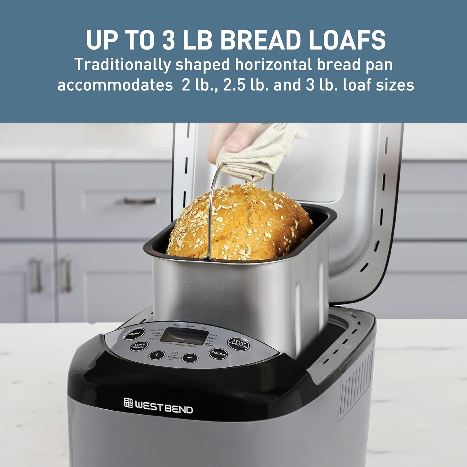 West Bend Hi-Rise Bread Maker Machine Programmable 12 Programs Including Gluten Free & 3 Loaf Sizes and Crust Colors with Traditionally-Shaped