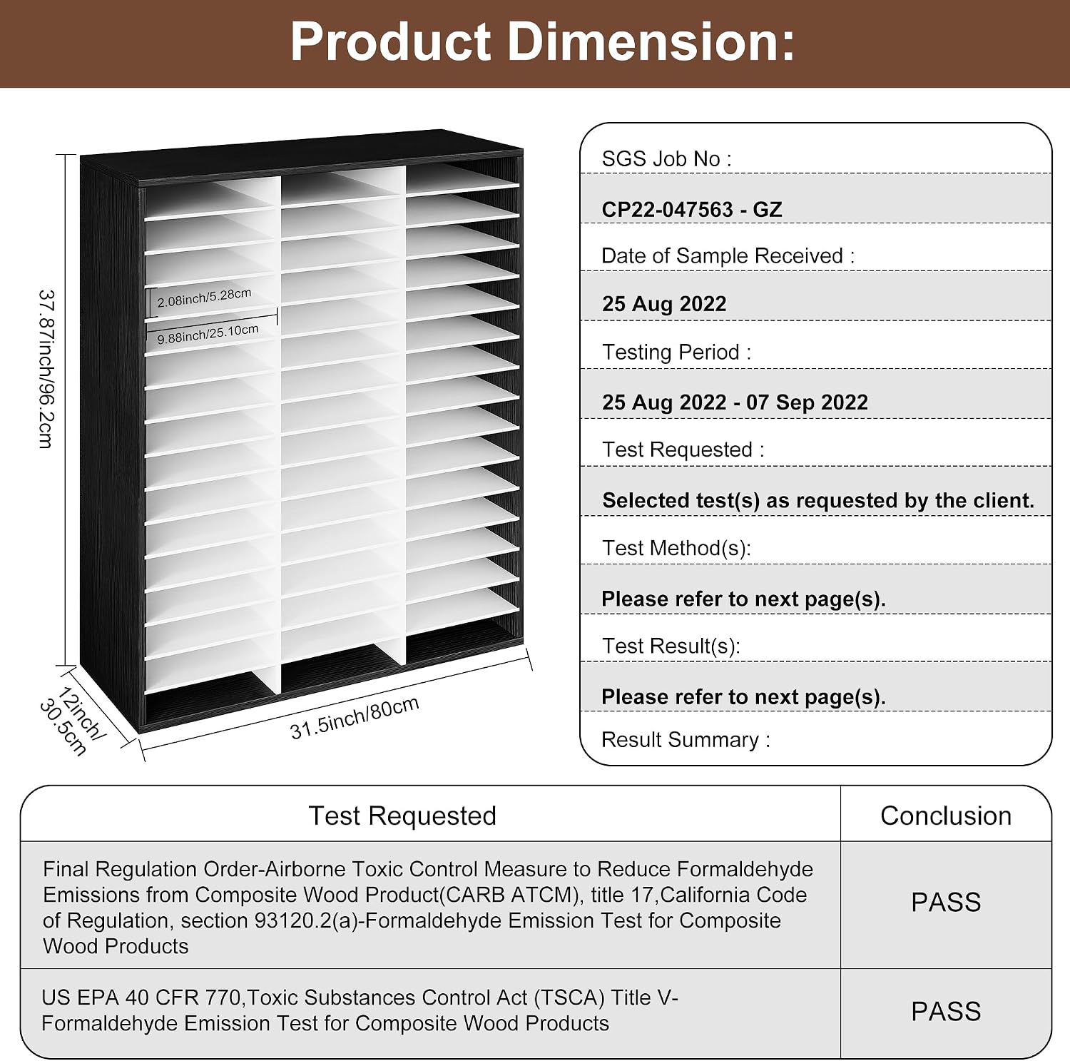 EasyPAG 12 Compartments Wooden Literature Organizer with Adjustable Shelves, 6000 Sheets Capacity Paper Organizer