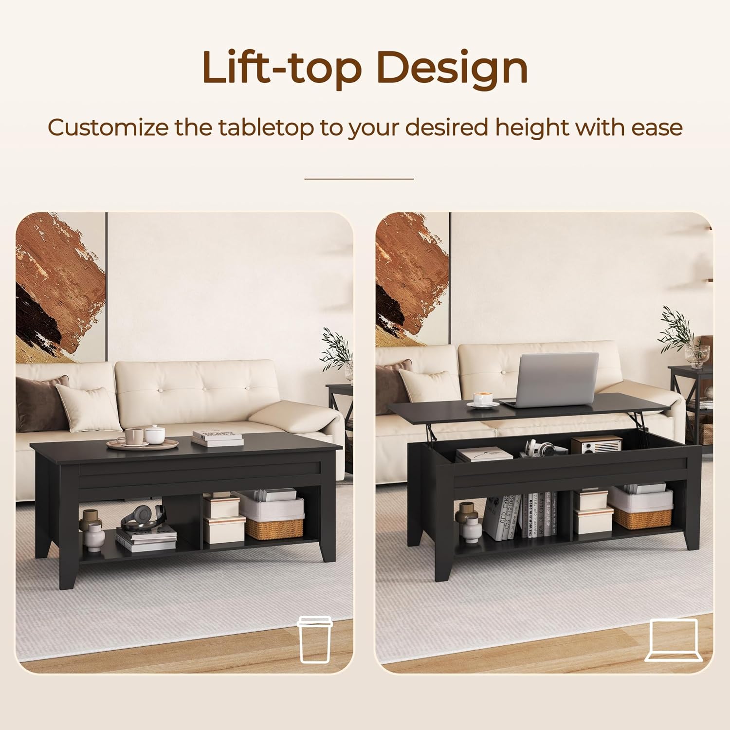 Yaheetech Lift Top Coffee Table with Hidden Storage Compartment Gray 47.5in