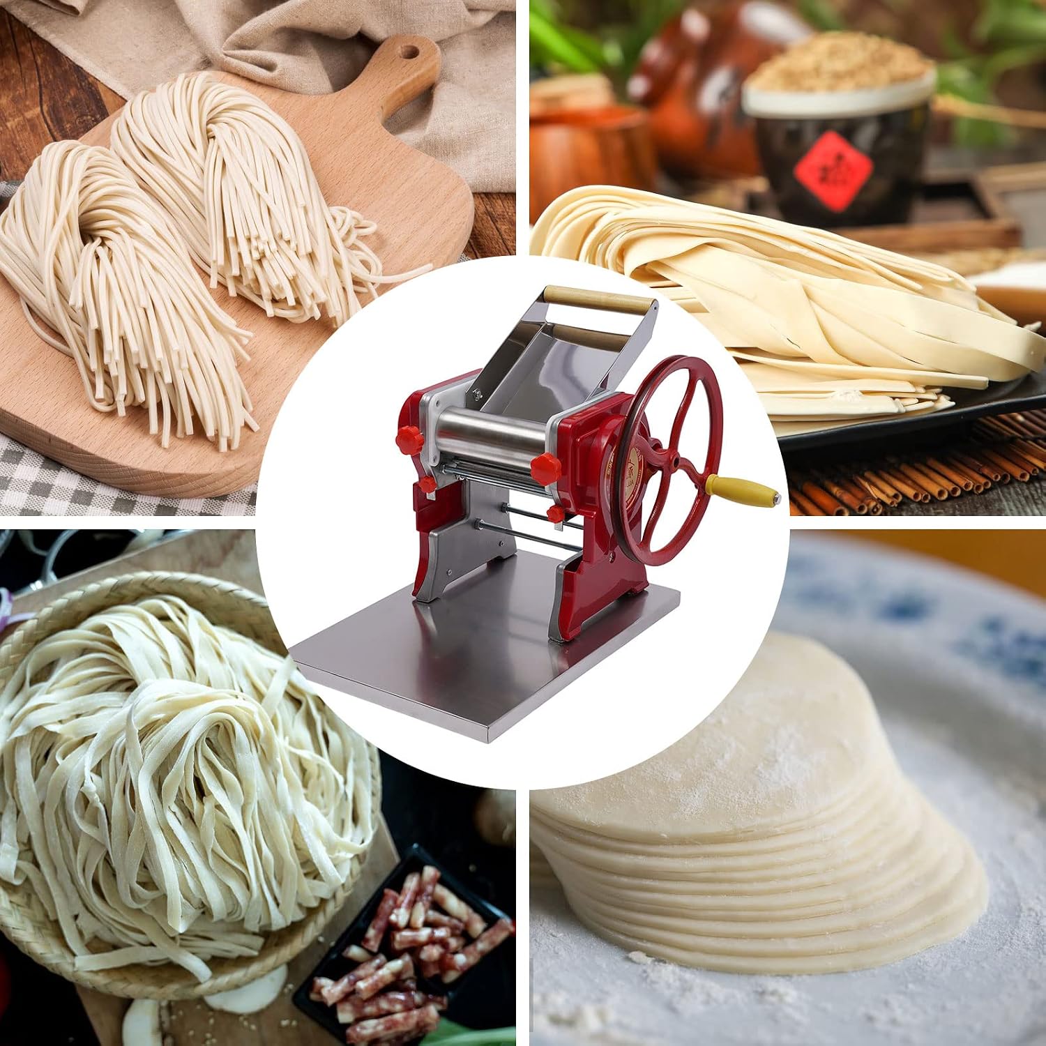 Noodle Machine, TBVECHI Iron Body Multi-functional Manual Noodle Pasta Dumpling Skin Maker Machine Stainless Steel Dough Stick Kitchen Home