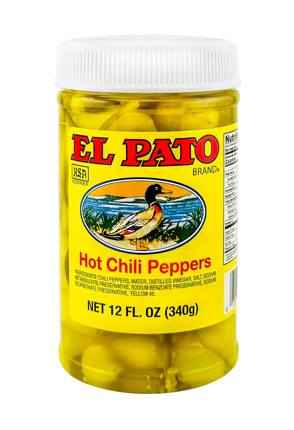 El Pato Hot Chili Peppers 12oz Pickled Yellow Chili Peppers 340g Kosher