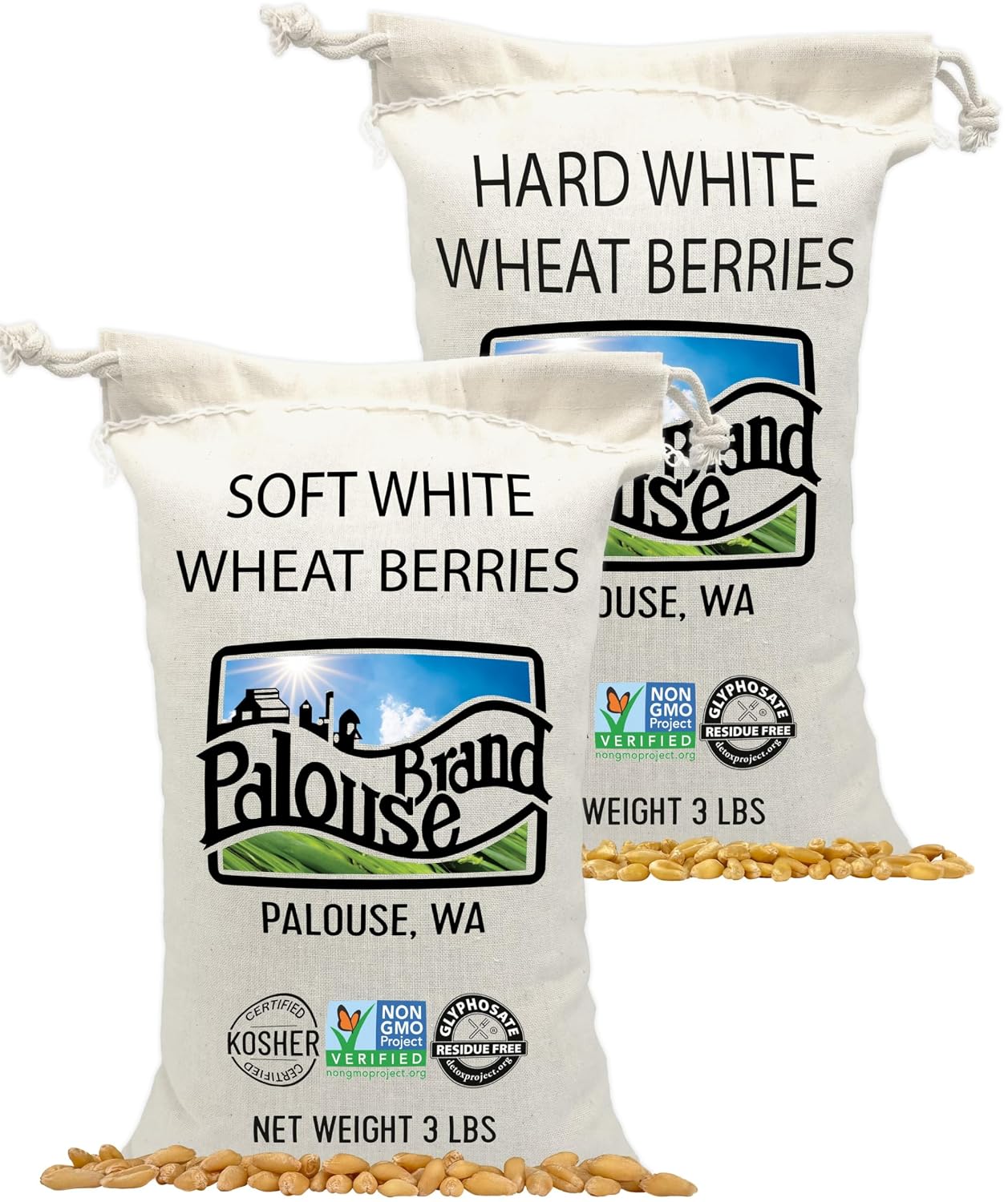 Palouse Brand Certified Glyphosate Residue Free Soft White Wheat Berries | 5 LBS | Family Farmed in Washington State | Non-GMO Project Verified | Kosher | Field Traced