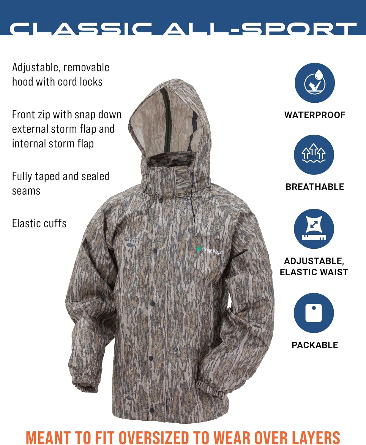 FROGG TOGGS Men's Classic All-Sport 3-Layer Waterproof Breathable Rain Suit | 2-Piece Rainwear, Adjustable Hood Raincoat, Rain Pants Ideal for Fishing, Golf, Motorcycling, Hunting, Camping, Outdoors