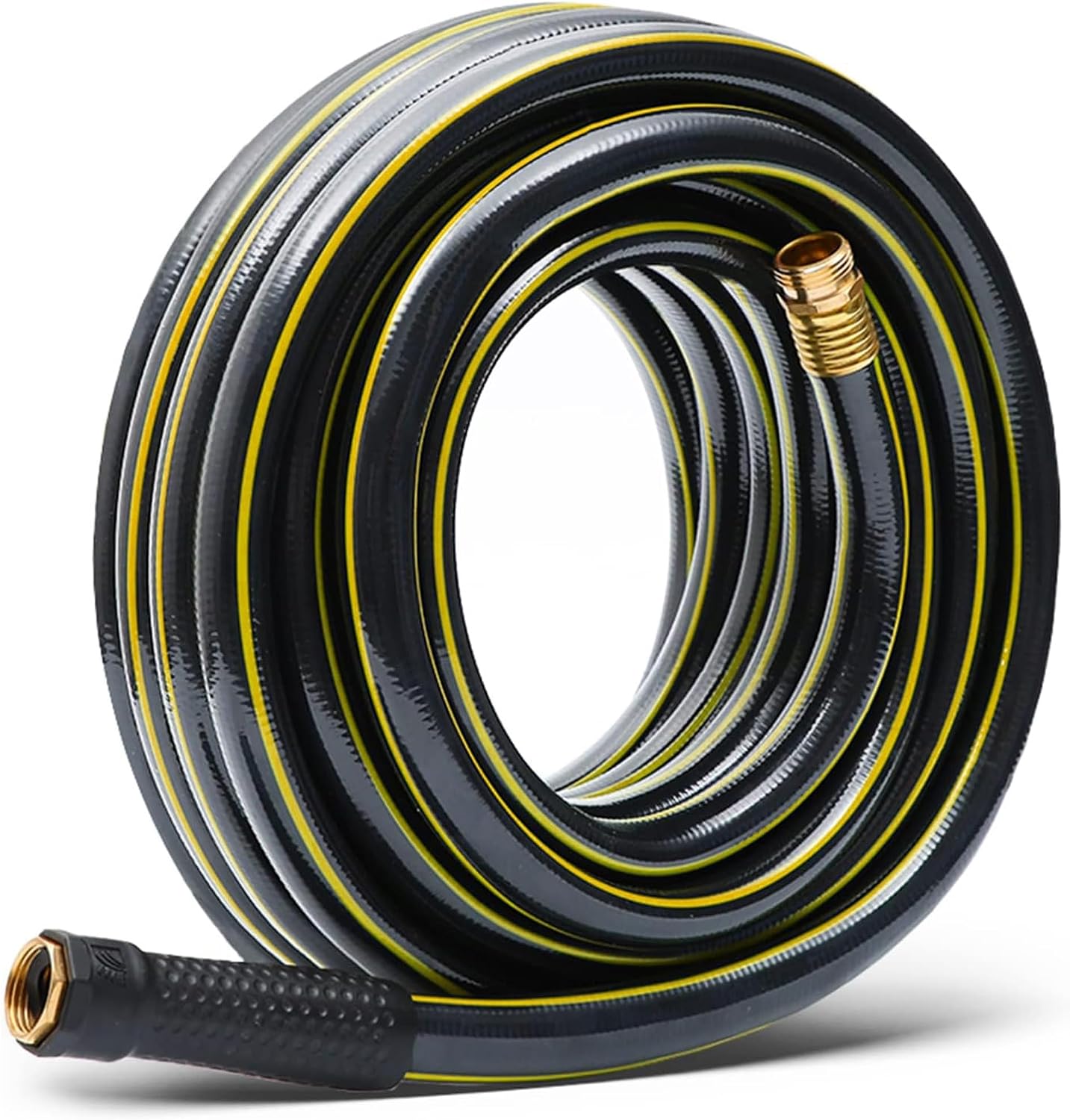 Solution4Patio Long Black Garden Hose 3/4 in. x 50 ft. -Heavy Duty Durable Flexible Lightweight Water Pipe -Brass Aluminum Ends for Household & Commercial -Kink Free, No Leaking, Male/Female Fittings