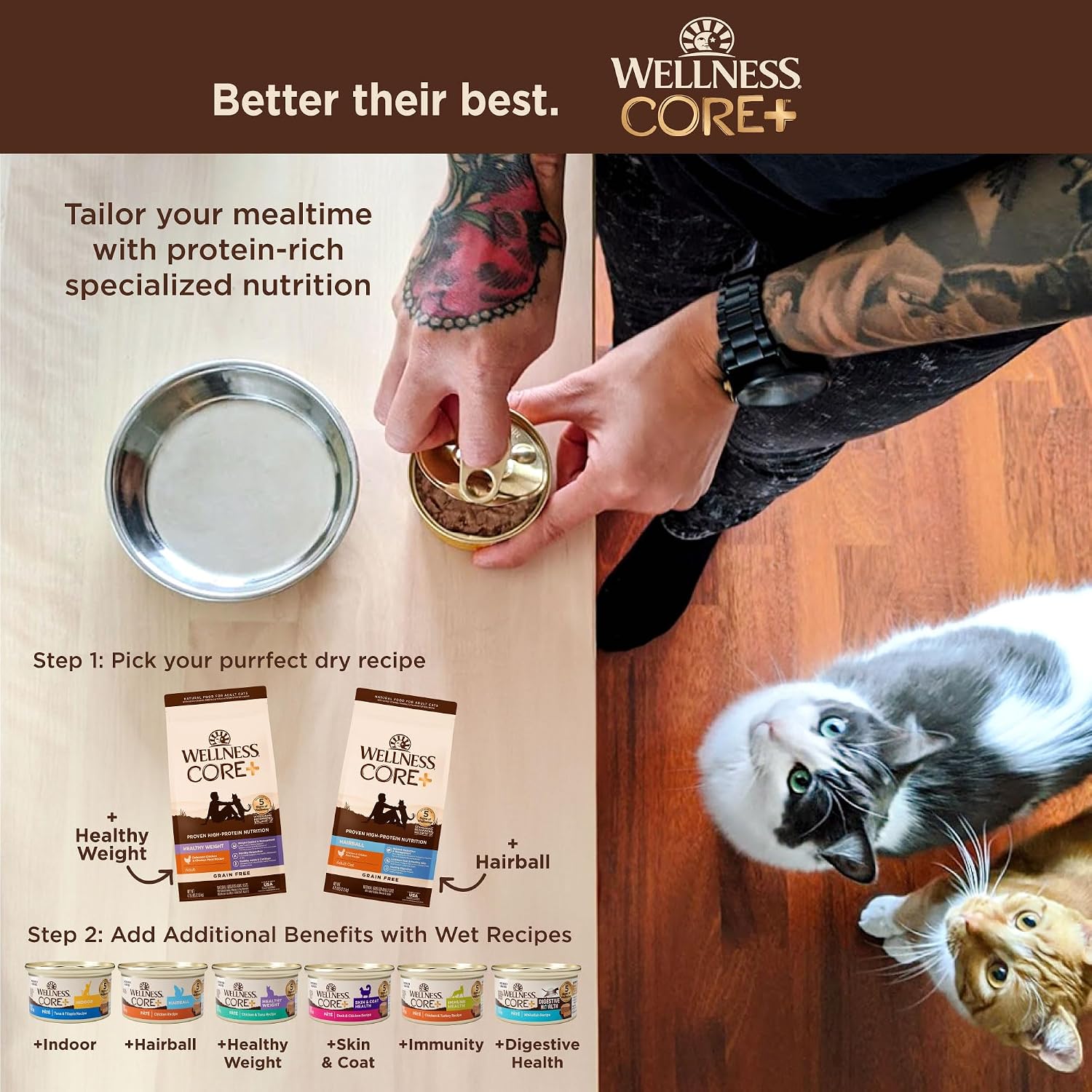 Wellness CORE+ Adult Dry Cat Food, Natural, Wholesome Grains Kibble, Digestive Health Chicken and Rice Recipe, 5 lb Bag