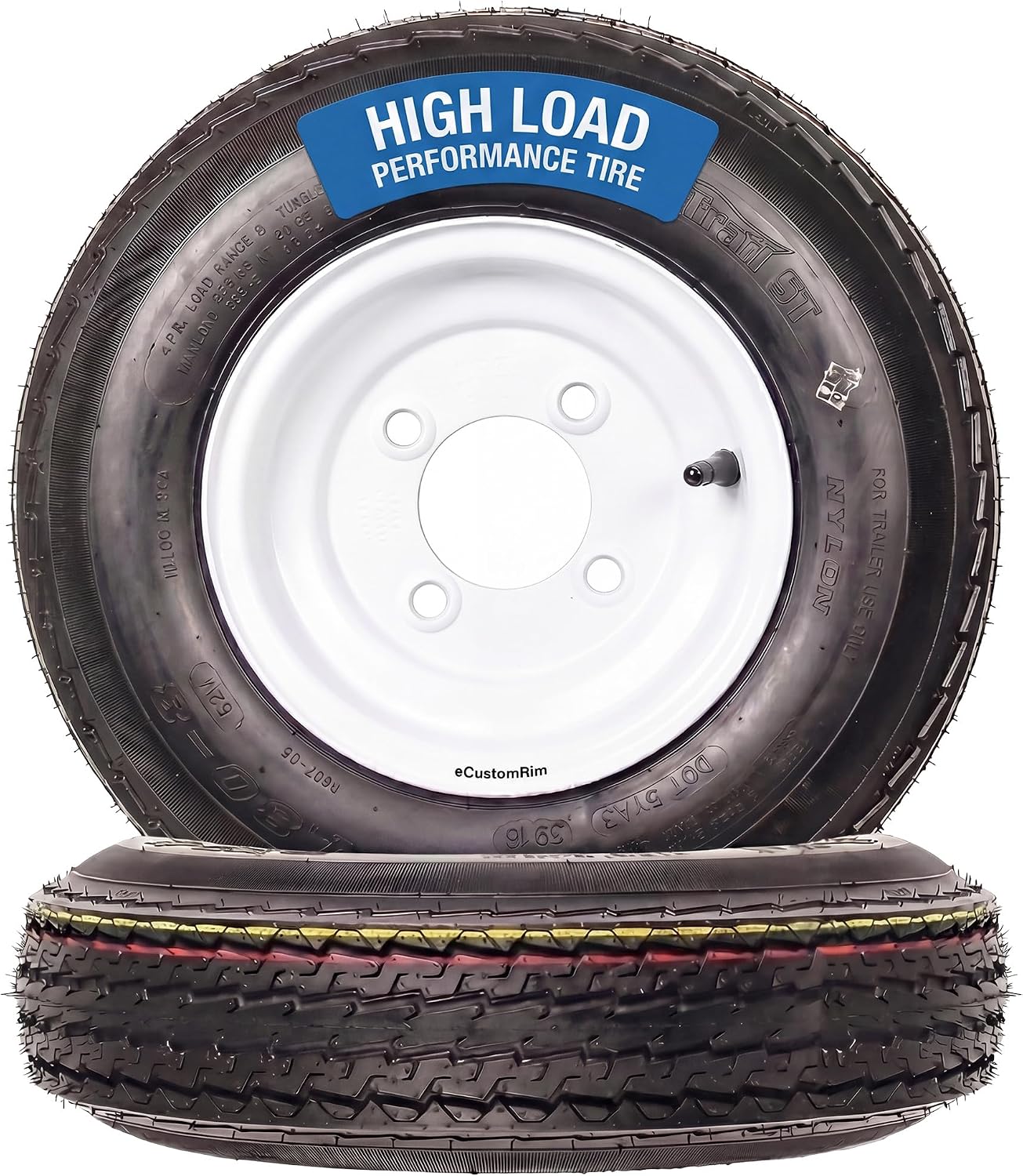 eCustomrim 2-Pack Trailer Tire Rim Assembly 4.80-8 480-8 LRC 4 Lug White | 4.80 X 8 8 Inch Load Range C 6 Ply Tire