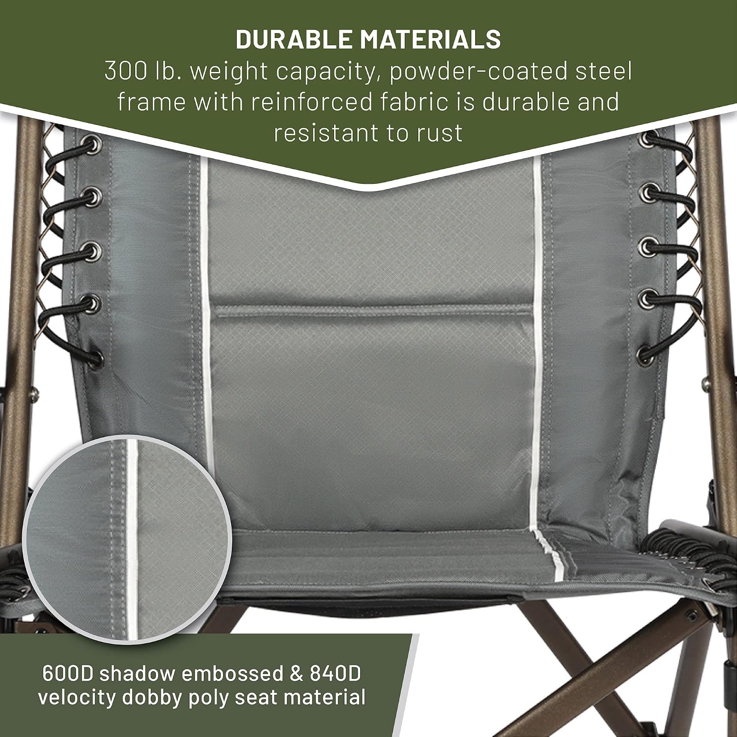 Timber Ridge Bungee Folding Camping Chairs for Adults Supports 300lbs, Grey