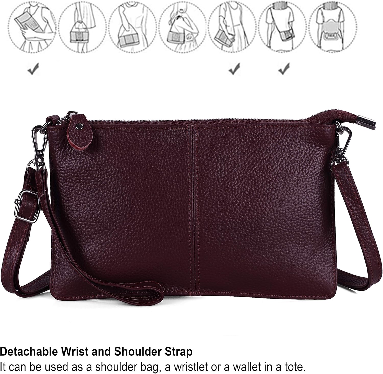 befen Genuine Leather Small Crossbody Bags for Women Wristlet Wallet Purses | Real Leather, RFID Blocking Card Slots, Wristlet Strap, Clutch Purse, Fit iPhone 17 Pro Max, Leather Handbags