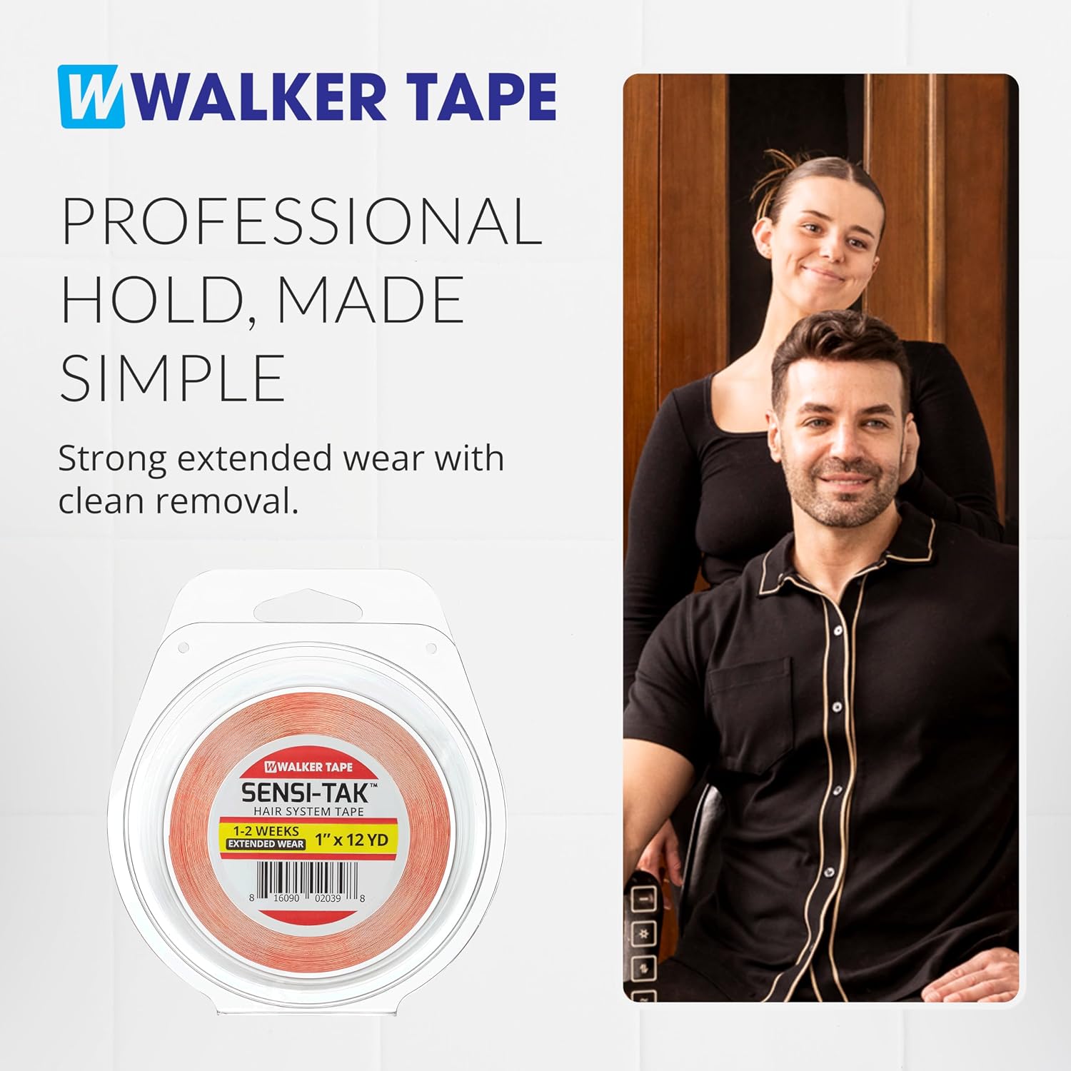 Walker Tape Sensi-Tak Secure Hairpiece Roll 1" x 12 Yards, Extended Wear Wig Tape Double Sided Ultra Hold for Poly Systems, Clear Lace Wig Adhesive for Lace Front Wigs Human Hair and Toupee Adhesives