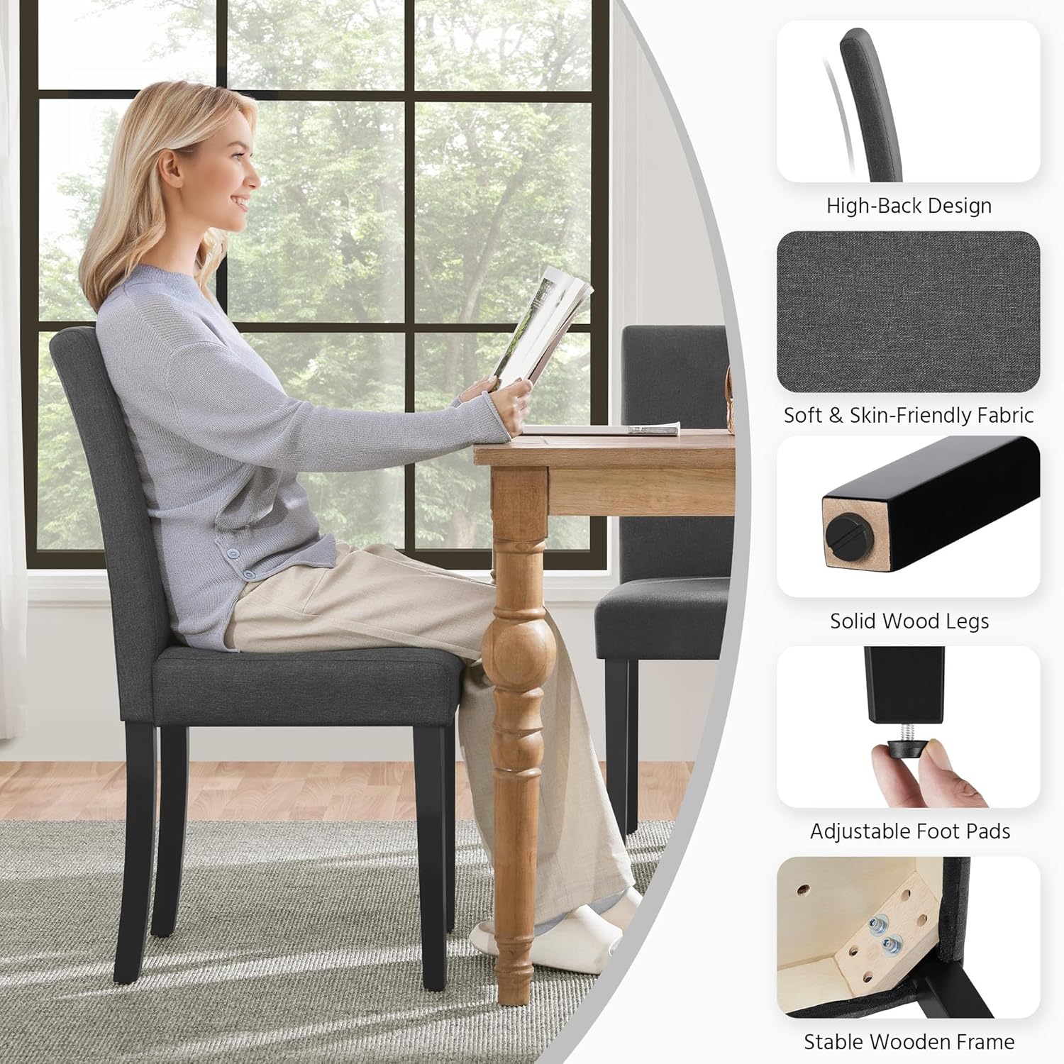 Yaheetech Dining Chairs Set of 4 Upholstered Kitchen Chairs Black