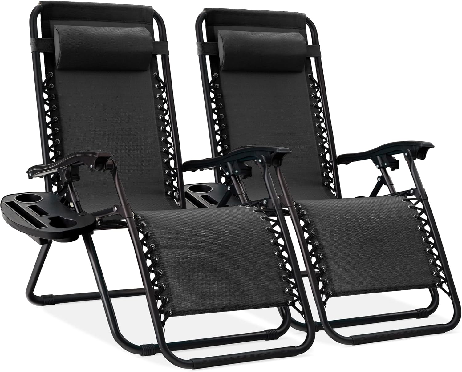 Best Choice Products Set of 2 Adjustable Steel Mesh Zero Gravity Lounge Chair Recliners w/Pillows and Cup Holder Trays - Light Blue