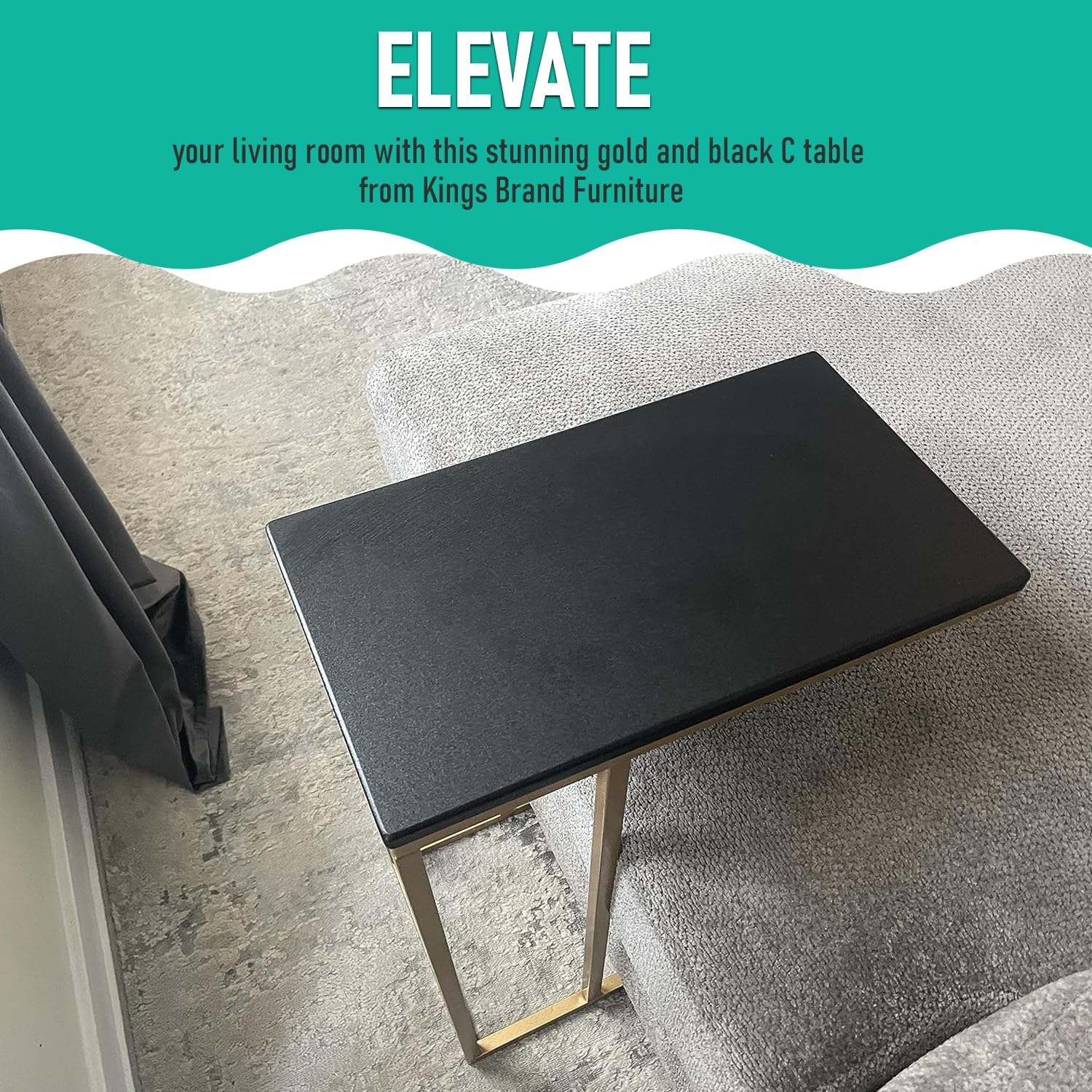Kings Brand C Table for Sofa, Bed & Living Room, Gold Metal End Table