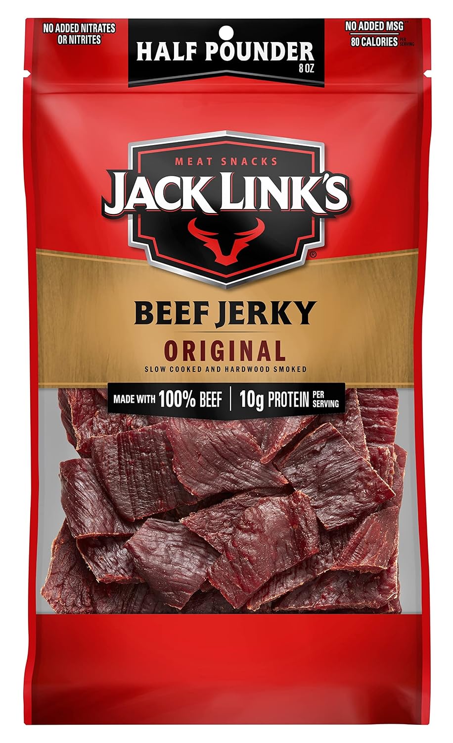 Jack Link's Peppered Beef Jerky Half Pounder - 8 oz Large Jerky Bag - Ready to Eat Real Meat Protein Snacks - 9g Protein per Serving - Made with 100% Real Beef | Large Jerky Bag - Ready to Eat Real Meat Protein Snacks - 9g Protein per Serving - Made with…