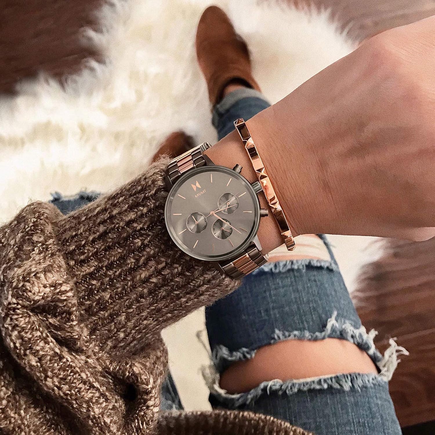 MVMT Nova - Dual Timezone Women’s Wristwatch - Minimalist Dress - 3 ATM/30 Meters Water-Resistant Timepiece - Interchangeable Bands - 38mm