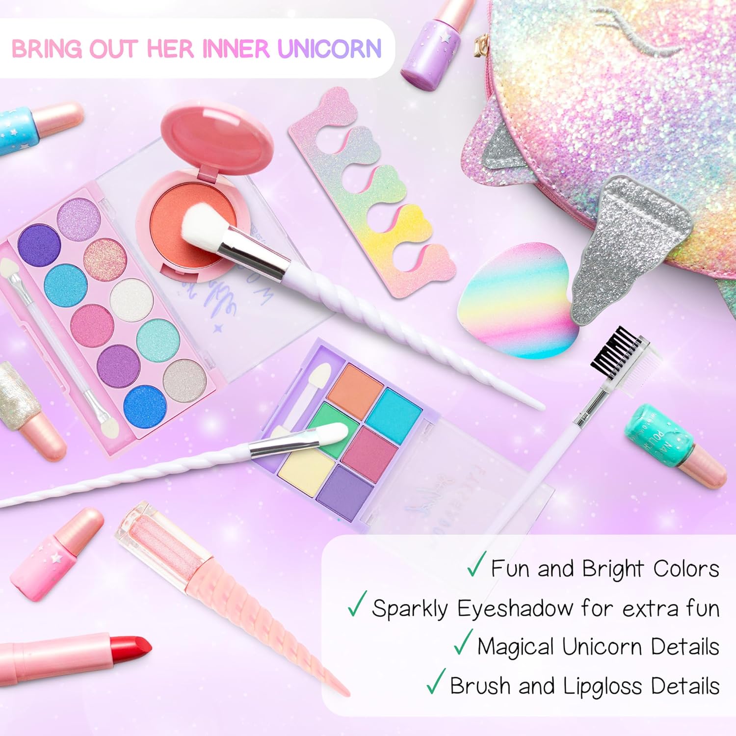 Kids Real Makeup Kit with Unicorn Purse Non Toxic Washable Make Up Set