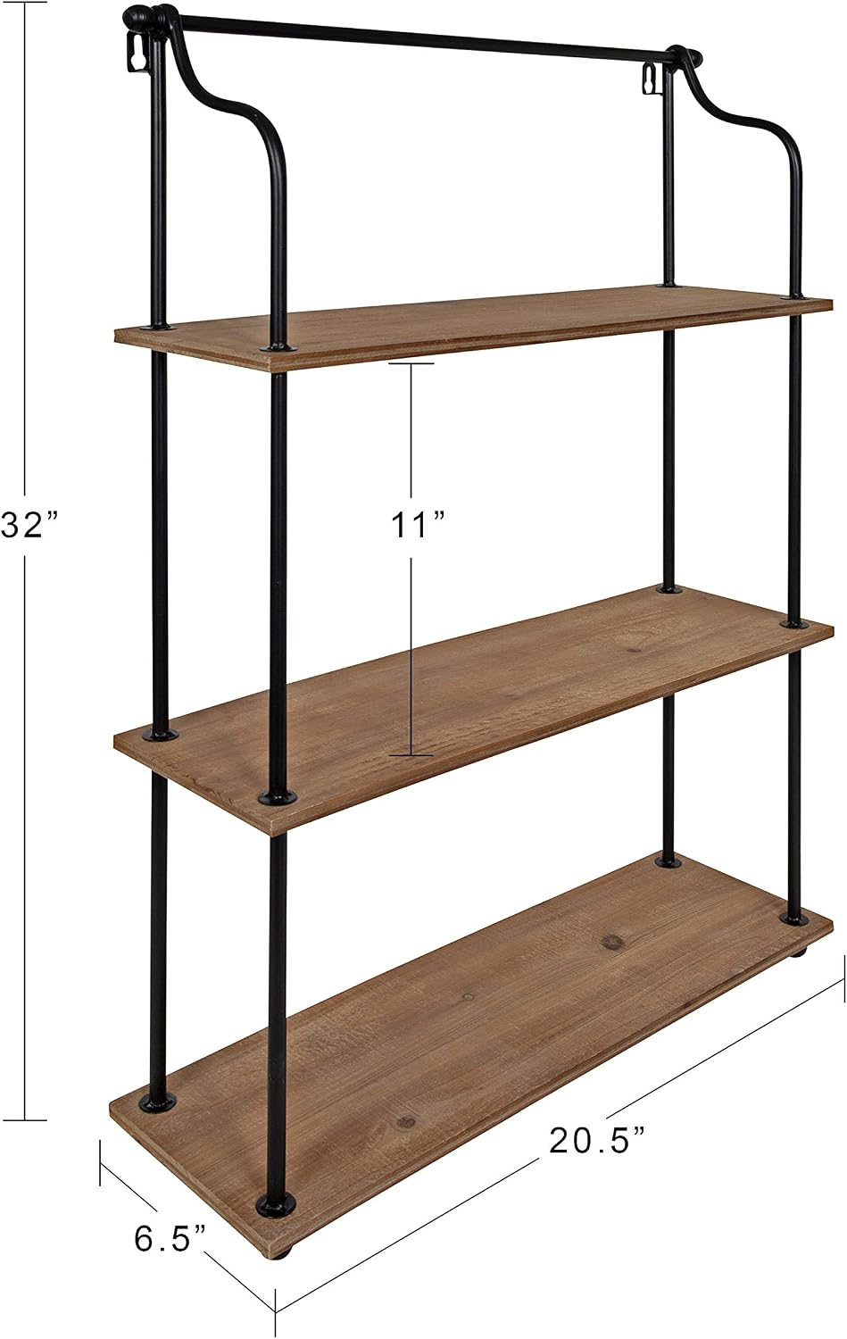 Kate and Laurel Walters Wood and Metal 3-Tier Shelving, 21" x 32", Rustic Brown and Black, Shabby-Chic Industrial Shelves for Storage and Decor