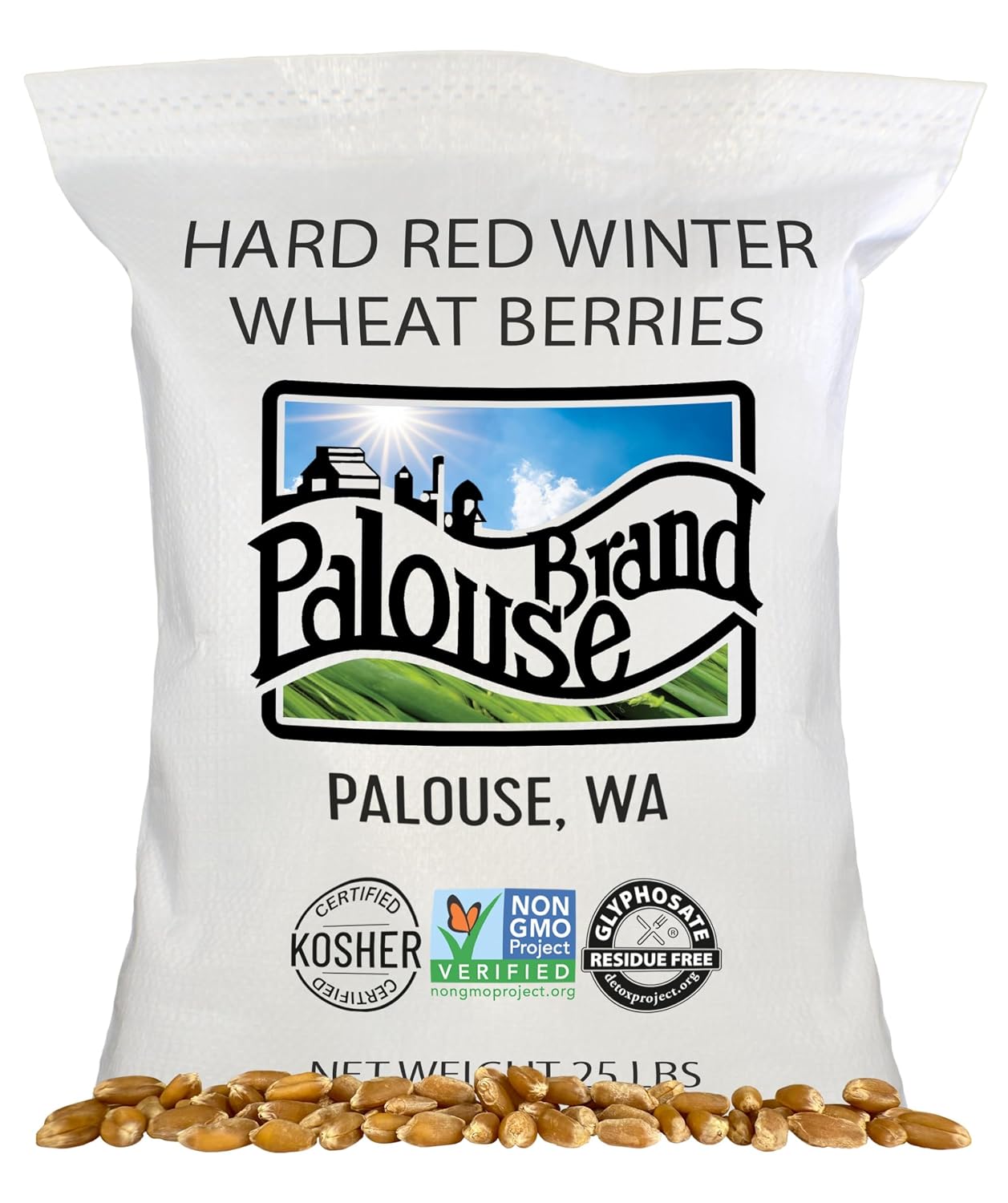 Palouse Brand Certified Glyphosate Residue Free Hard Red Winter Wheat Berries | 25 LBS Bag | Sproutable | Non-GMO Project Verified | Kosher