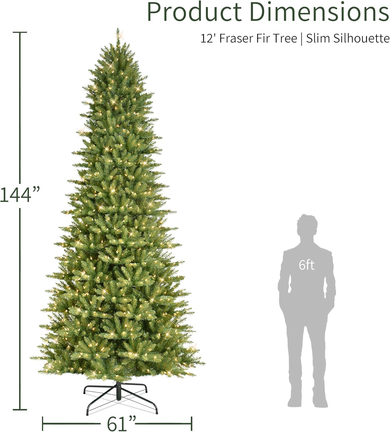 Puleo International 7.5ft Pre-Lit Slim Fraser Christmas Tree with 500 Warm White LED Lights, 1453 Realistic Dense Branch Tips, Easy Setup Artificial Trees with Sturdy Metal Stand