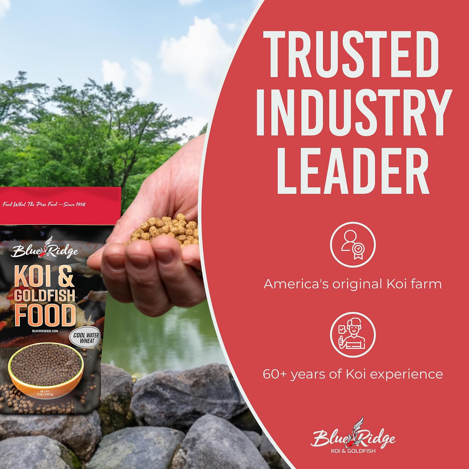 Blue Ridge Koi Fish Food 25lb - Cool Water Wheat 3/16", Fall and Winter Floating Pond Pellets, Ponds Fish Food