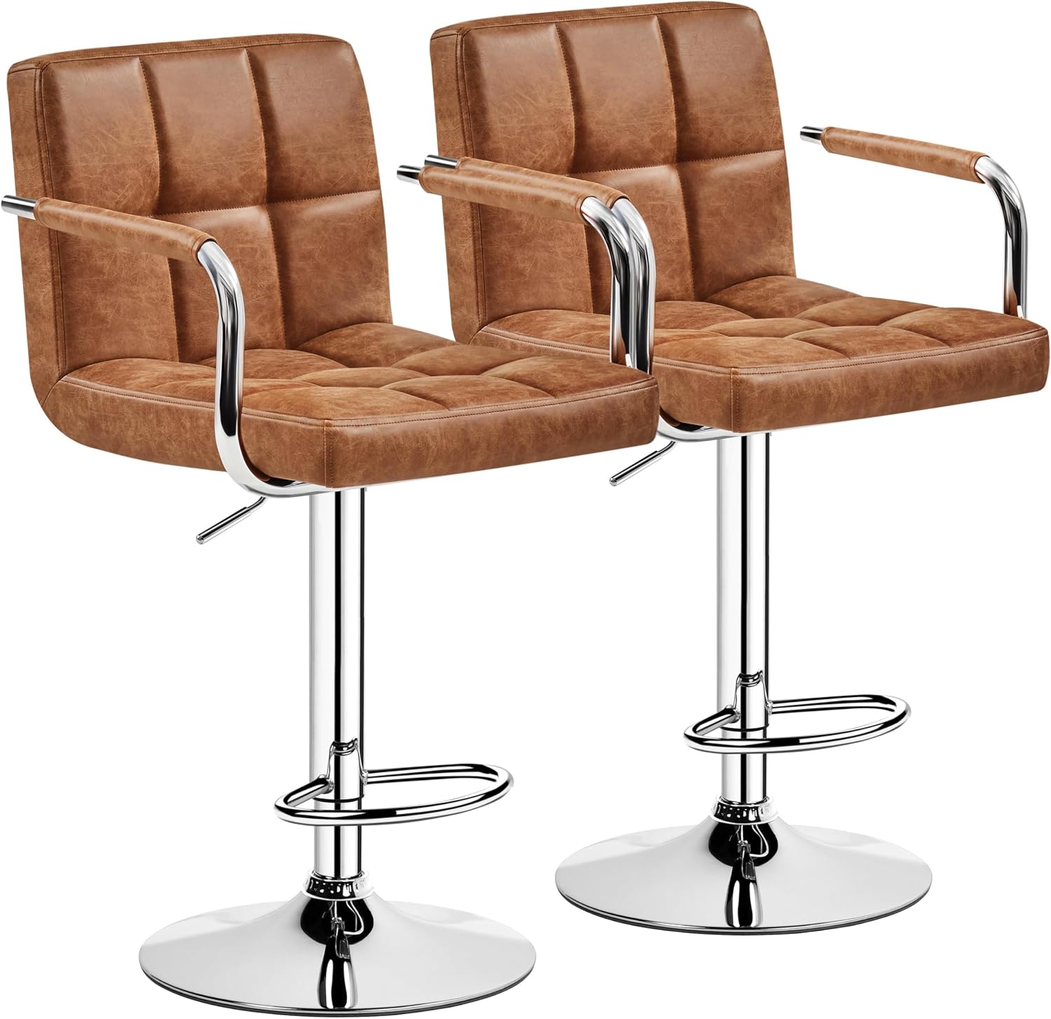Yaheetech Bar Stools Set of 2, Swivel with Backs, Adjustable Height, White | 360° Swivel Barstools Feature Padded PU Leather Seats, Supportive Backs, 300 lb Capacity for Kitchen Islands