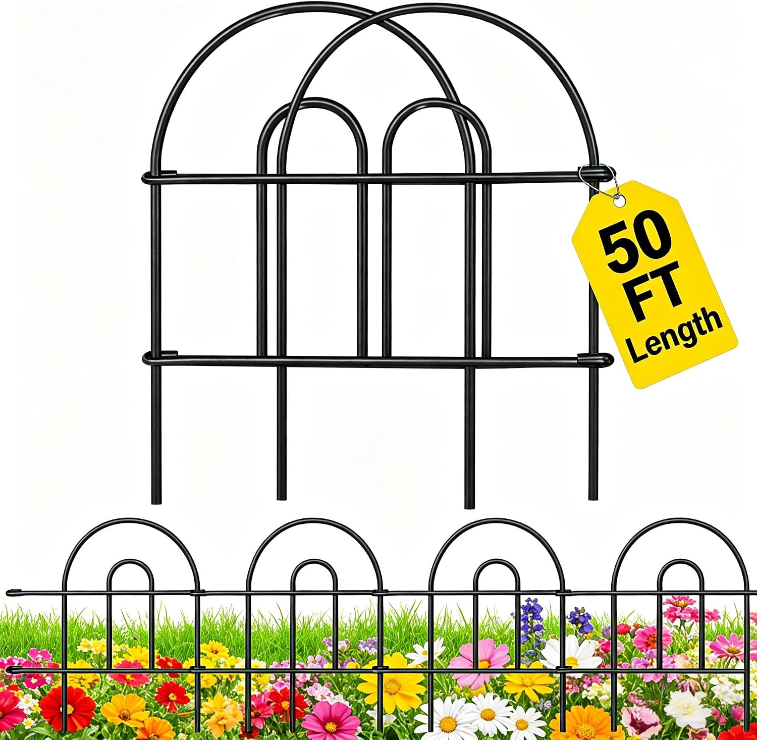 AMAGABELI 10 Panels 17in(H)×10ft(L) Decorative Garden Fences and Borders for Dogs No Dig Rustproof Metal Fence Panels Garden Edging Border Animal Barrier Fencing for Flower Beds Yard Patio Decor Black