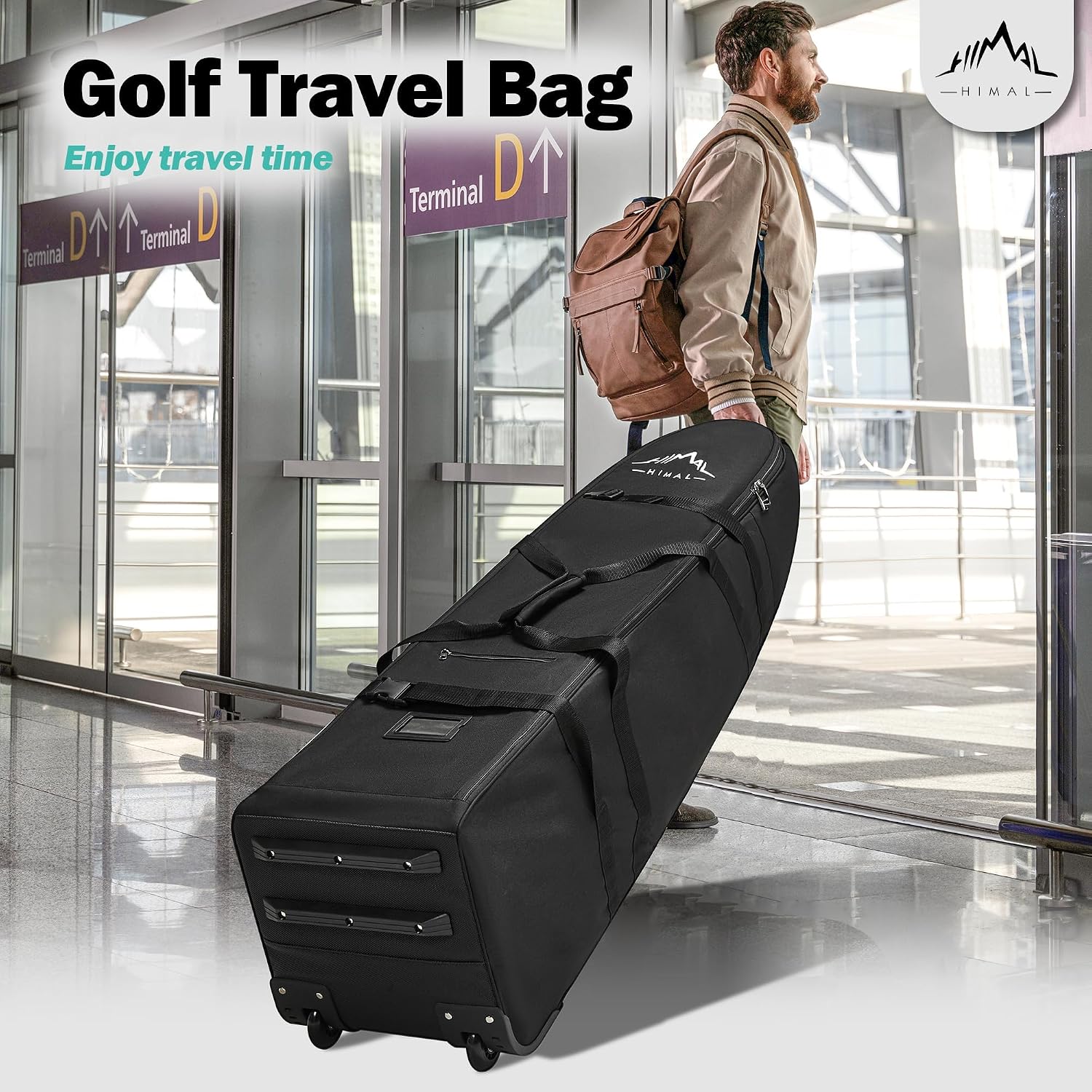 Himal Outdoors Soft-Sided Golf Travel Bag with Wheels, 600D Oxford Fabric | Water-Resistant 600D Oxford, Soft-Sided Design, Rolling Wheels, Excellent Zipper, Universal Fit, Airline Travel