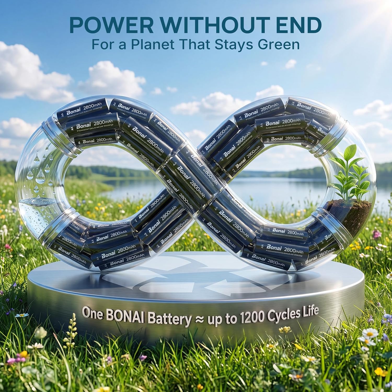 BONAI Rechargeable AA Batteries High-Capacity 2800mAh, Recharge up to 1200x Times