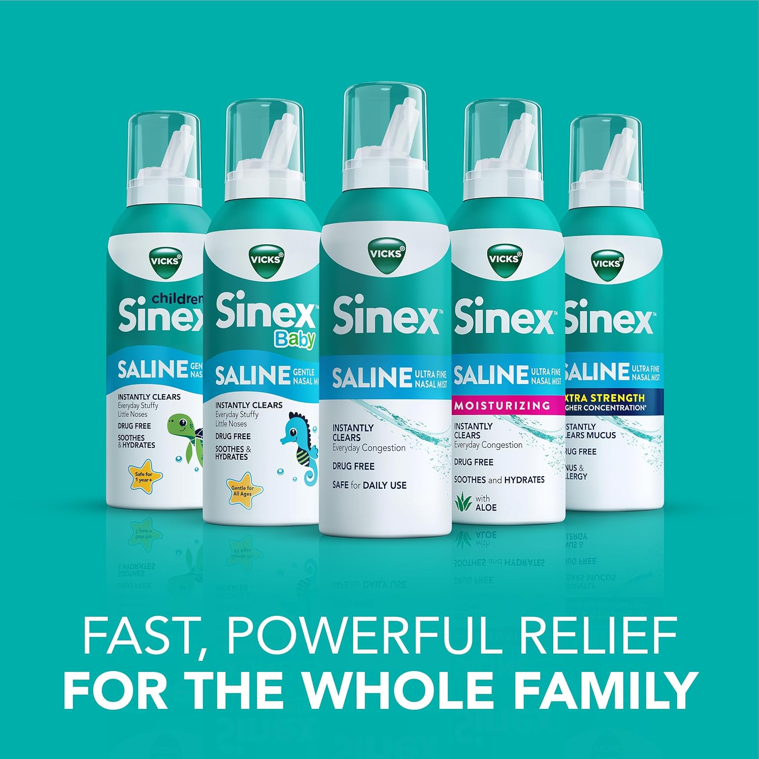 Vicks Sinex Saline Moisturizing Nasal Spray, with Aloe, Drug Free Ultra Fine Mist, Clear Everyday Sinus Congestion Fast
