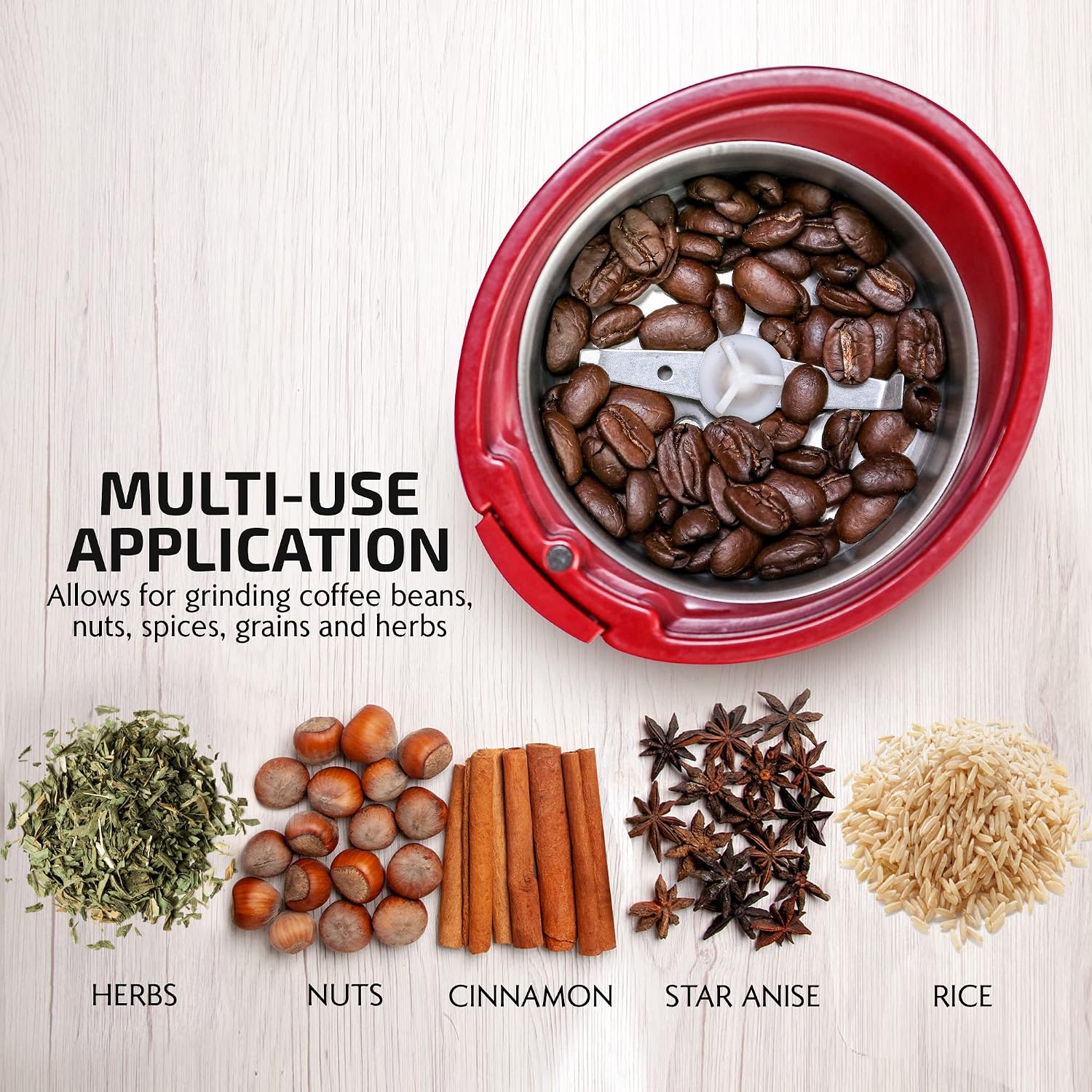 OVENTE Electric Coffee Grinder with One Touch Push-Button, White CG225W | 2.5oz Capacity, 150W Motor, Stainless Steel Blades for Uniform Grinding of Beans, Spices, Herb, Nuts & More, Safety Lock Lid