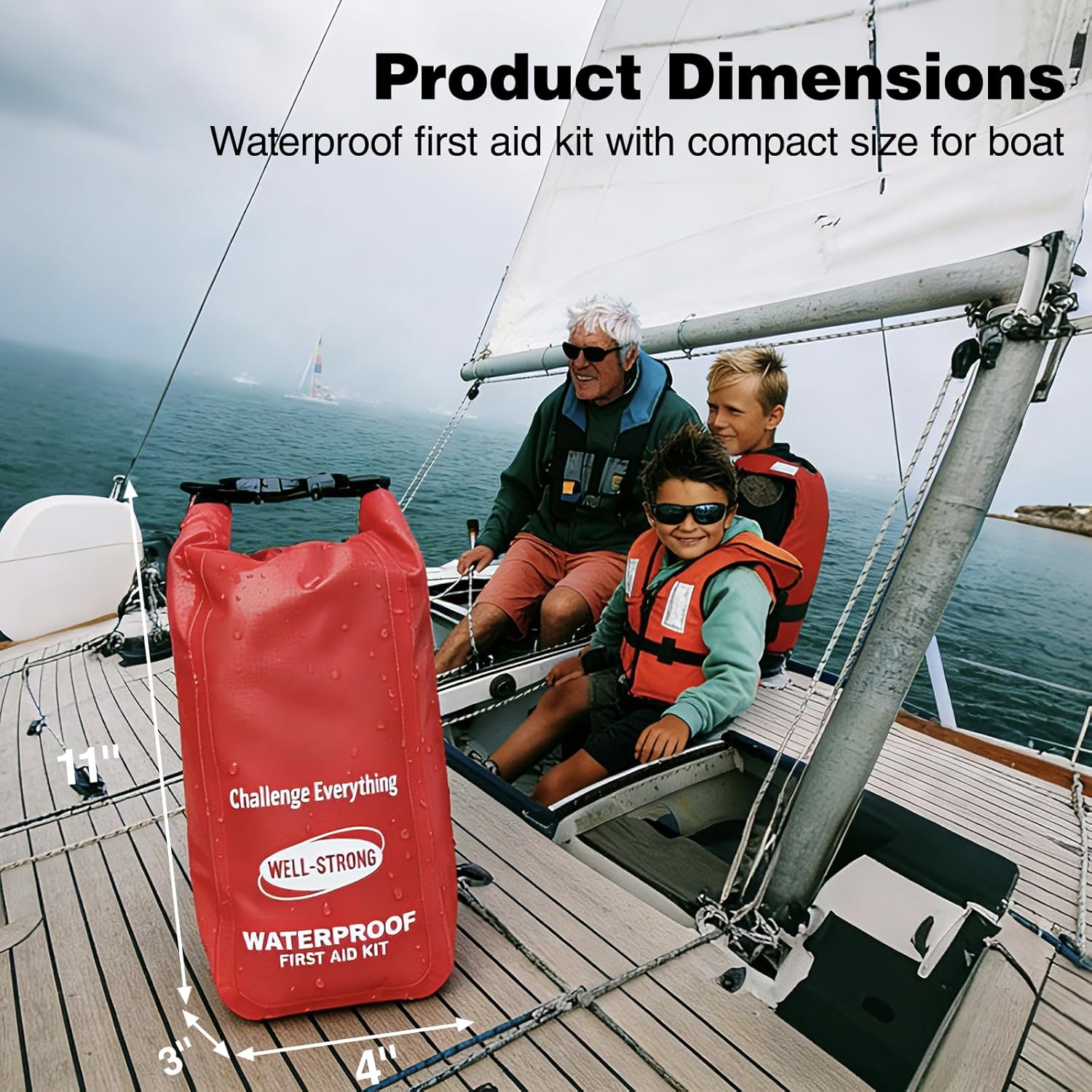 Waterproof First Aid Kit Roll Top Boat Emergency Kit with Waterproof Contents for Fishing Kayaking Boating Swimming Camping Rafting Beach Red