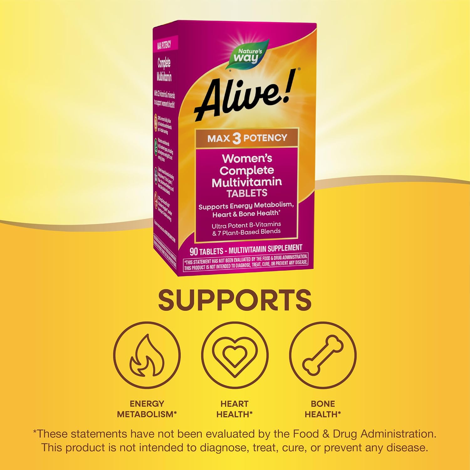 Nature's Way Alive! Max3 Potency Women's Complete Multivitamin, 90 ct | High-Potency Formula with Methylated B12, Folate, CranRx, Spirulina