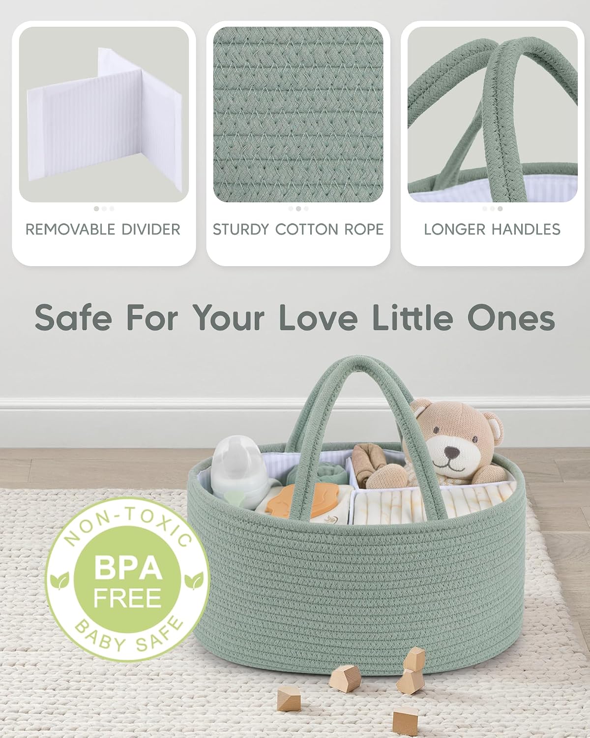 Maliton Diaper Caddy Organizer for Baby, Cotton Rope Baby Gift Basket, Portable Diaper Organizer for changing table, Nursery Storage Organizer