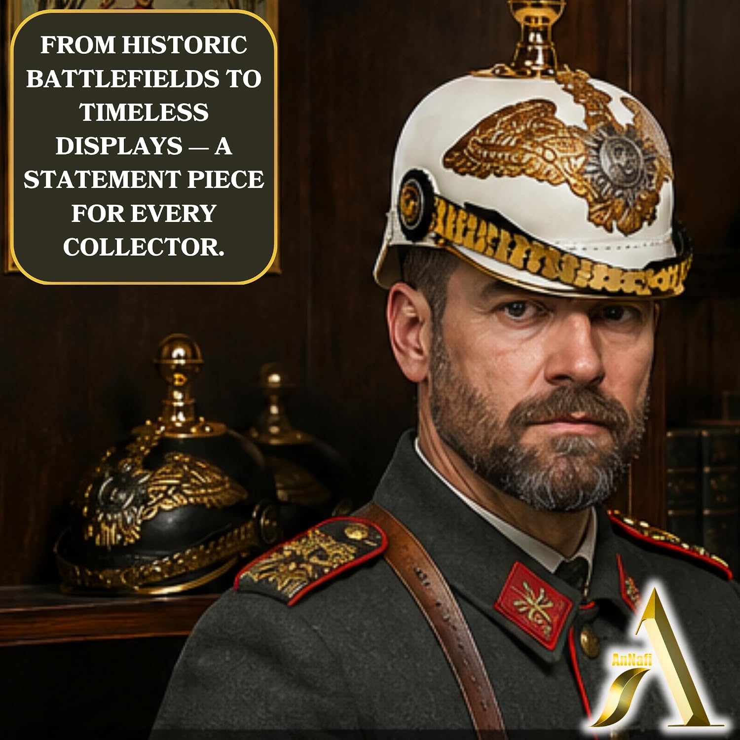 AnNafi® White German Pickelhaube Helmet | Leather Pickelhauben Imperial Prussian Helmets | Brass Military Officer Round Top Men’s Costume | WWI &