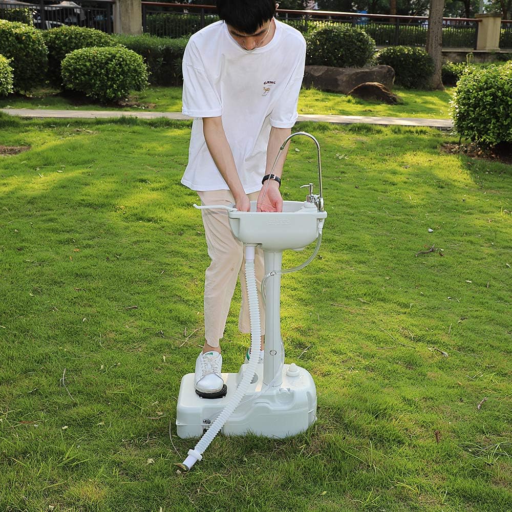 VINGLI Upgraded Portable Sink and Toilet Combo| Self-contained 5 Gal Hand Washing Station & 5.3 Gal Flushing Toilet