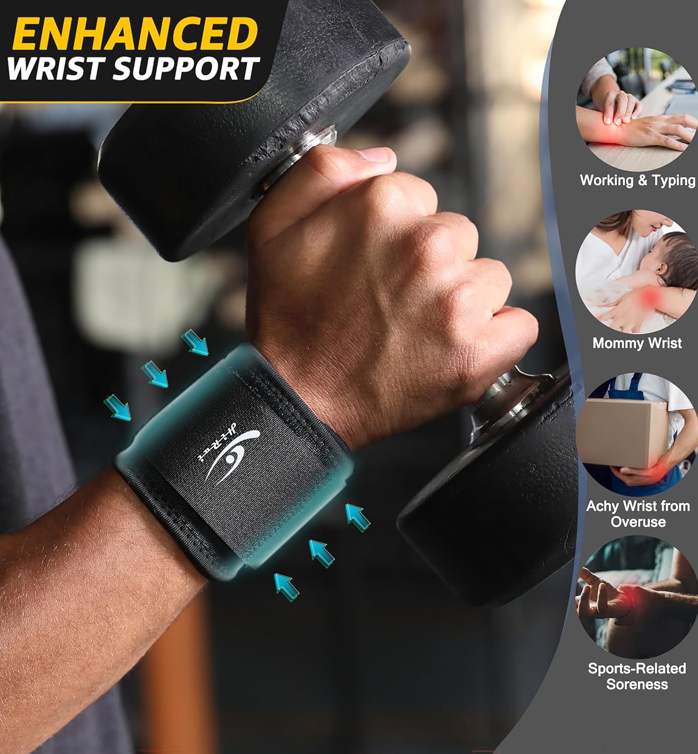 Wrist Compression Strap Wrist Brace Wrist Wraps for Fitness, Weight Lifting, Tendonitis, Carpal Tunnel Arthritis, Pain Relief