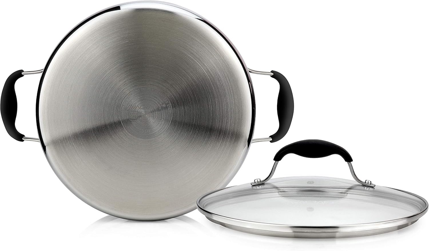 AVACRAFT 6 Quart Stainless Steel Stock Pot with Glass Strainer Lid | 5-Layer Capsule Base, Tempered Glass Strainer Lid, Drip-Free Pour Spouts, Induction Compatible, Dishwasher Safe