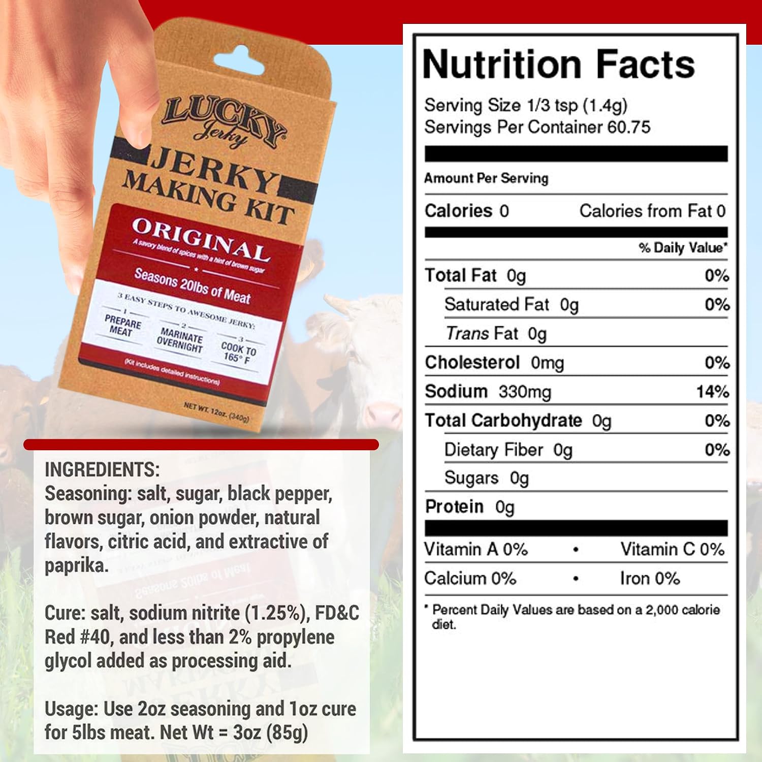 Lucky Jerky Ultimate Savory DIY Beef Jerky Seasoning and Cure Kit, 12 Oz | Make Your Own with Original, BBQ, Teriyaki, and Sweet & Spicy, Seasons 5 lbs per Flavor, 20 lbs Total