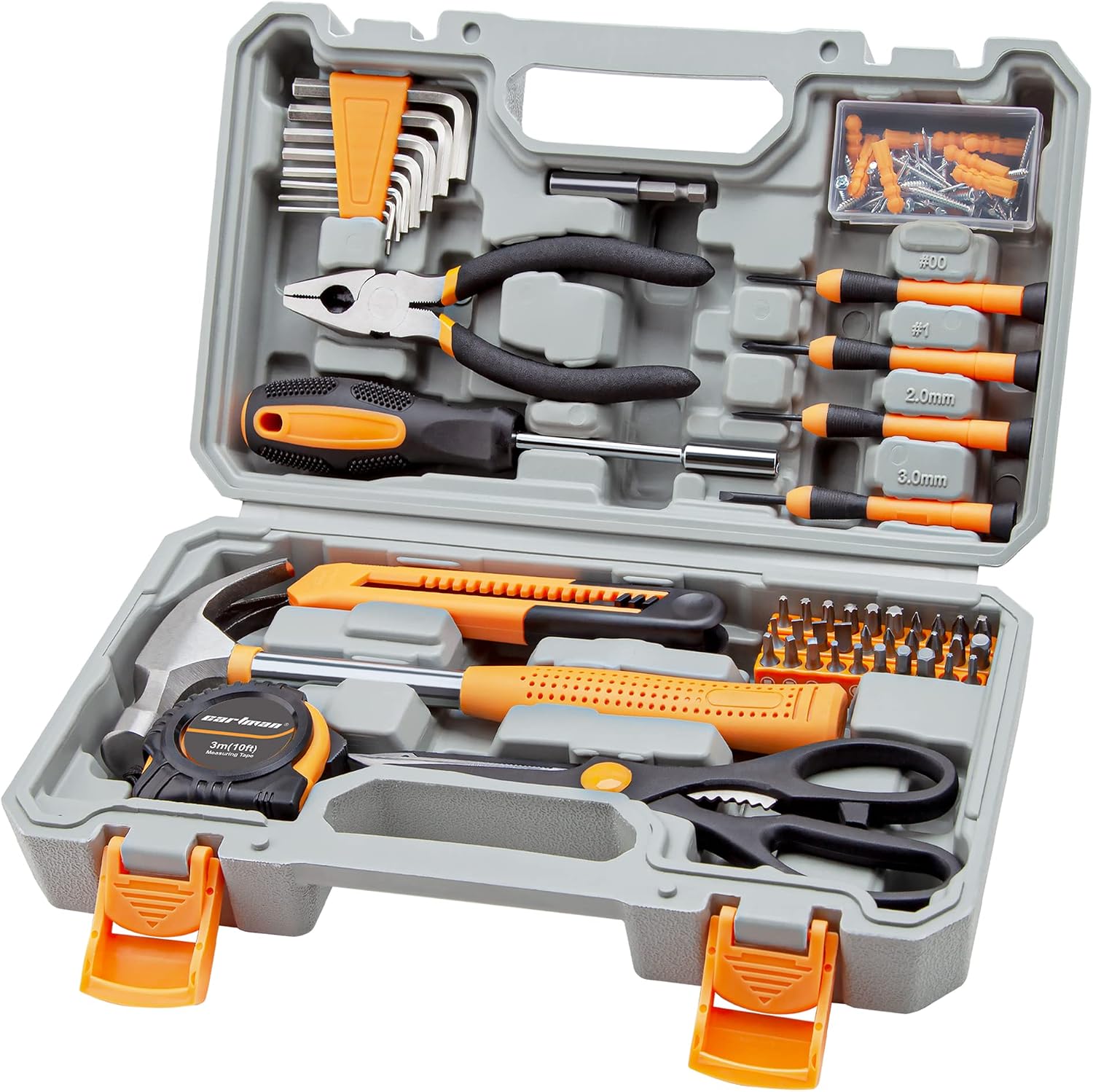 CARTMAN 39-Piece Household Tool Set, Orange Hand Kit With Storage Case | Complete assortment for home repairs, DIY projects, furniture setup, crafting, and daily household fixes in toolbox.