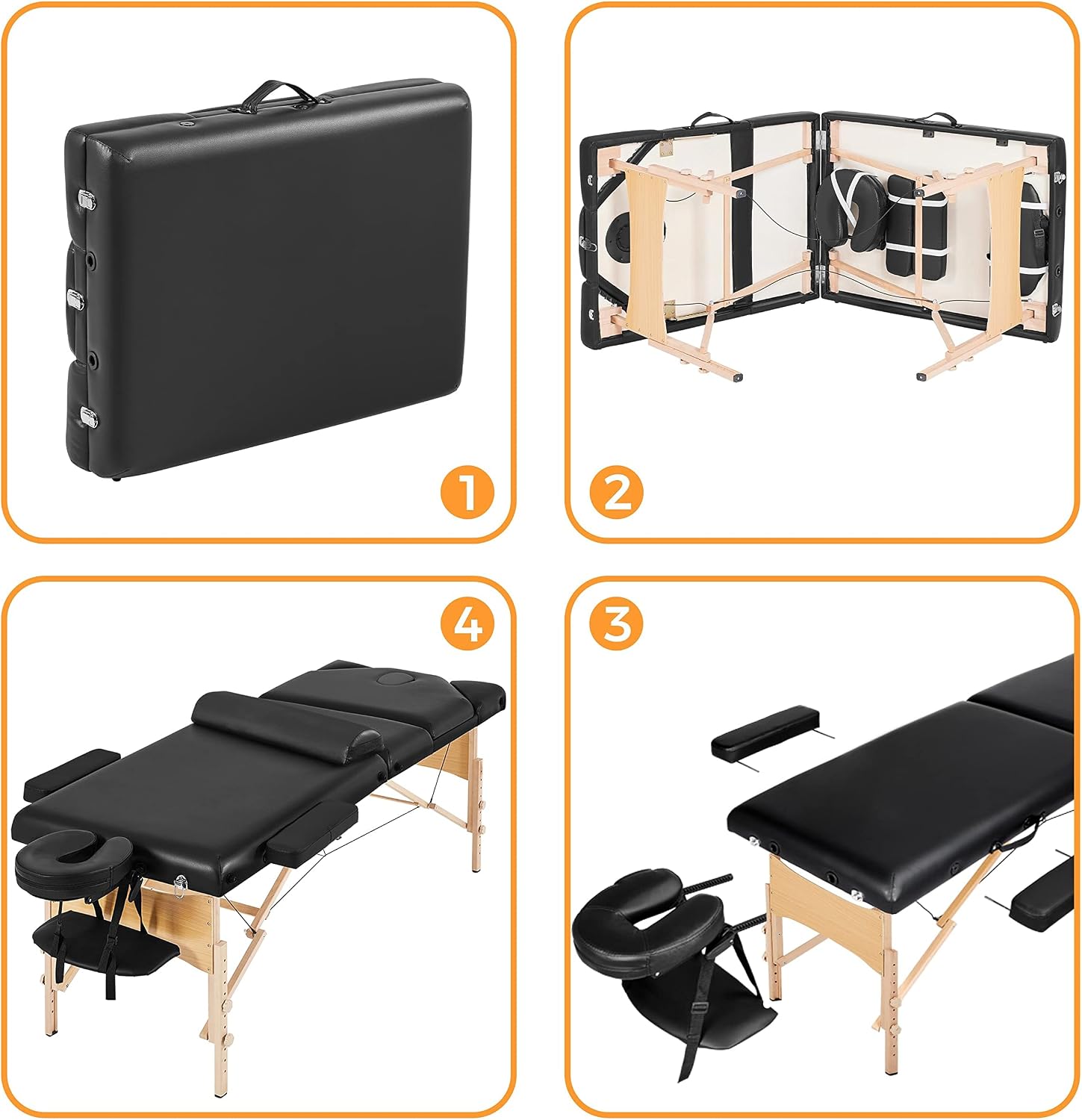 Yaheetech Massage Table Portable Height Adjustable Lash Bed 28in Wide Black