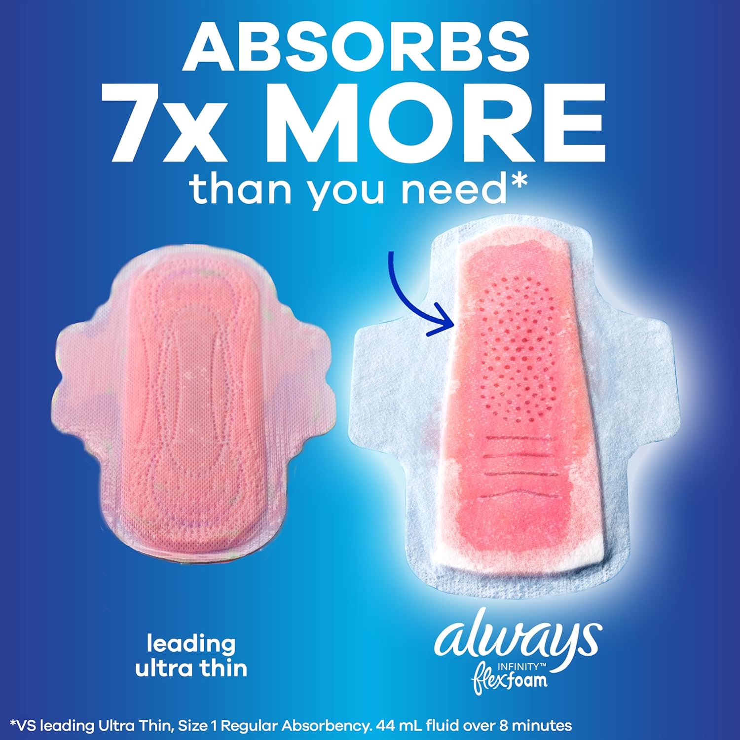 Always Infinity FlexFoam Pads for Women, Size 4, Overnight Absorbency, Unscented, 28 Count