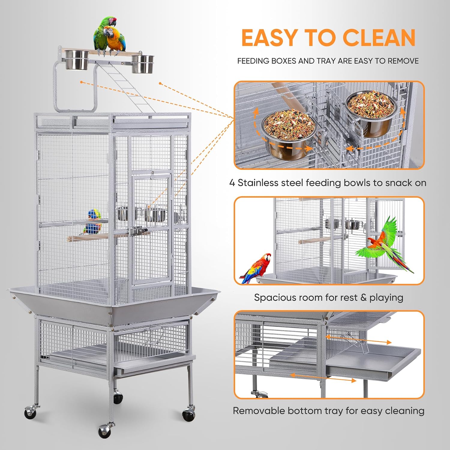 Nova Microdermabrasion 68-Inch Height Wrought Iron Standing Large Play Top Bird Cage for African Grey Small Quaker Parrot Cockatiel Sun Parakeet Green Cheek Conure Dove Budgie Lovebird