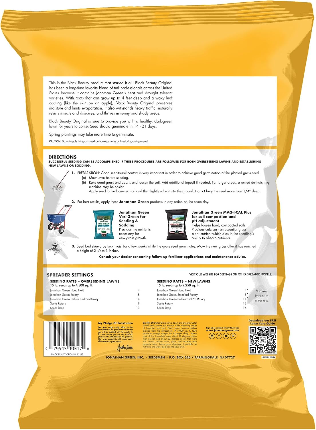 Jonathan Green (10317) Black Beauty Original Grass Seed Blend - Cool Season Lawn Seed (15 lb)