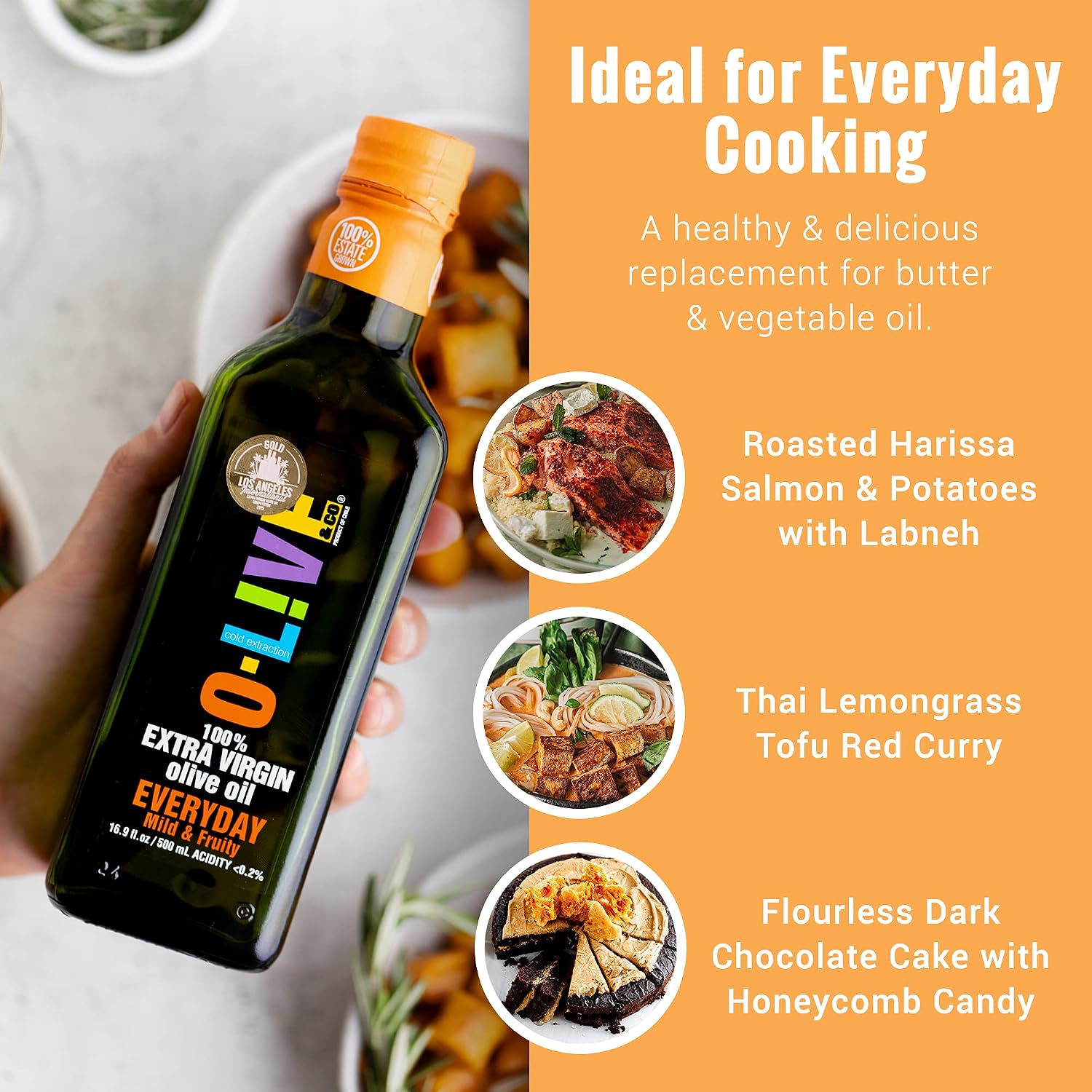 O-Live & Co. 25 Fl Oz 100% Extra Virgin Olive Oil - No Additive - Single Origin Versatile EVOO - First Cold Pressed - Polyphenol Rich - Glass Bottle - New Harvest - Award Winner