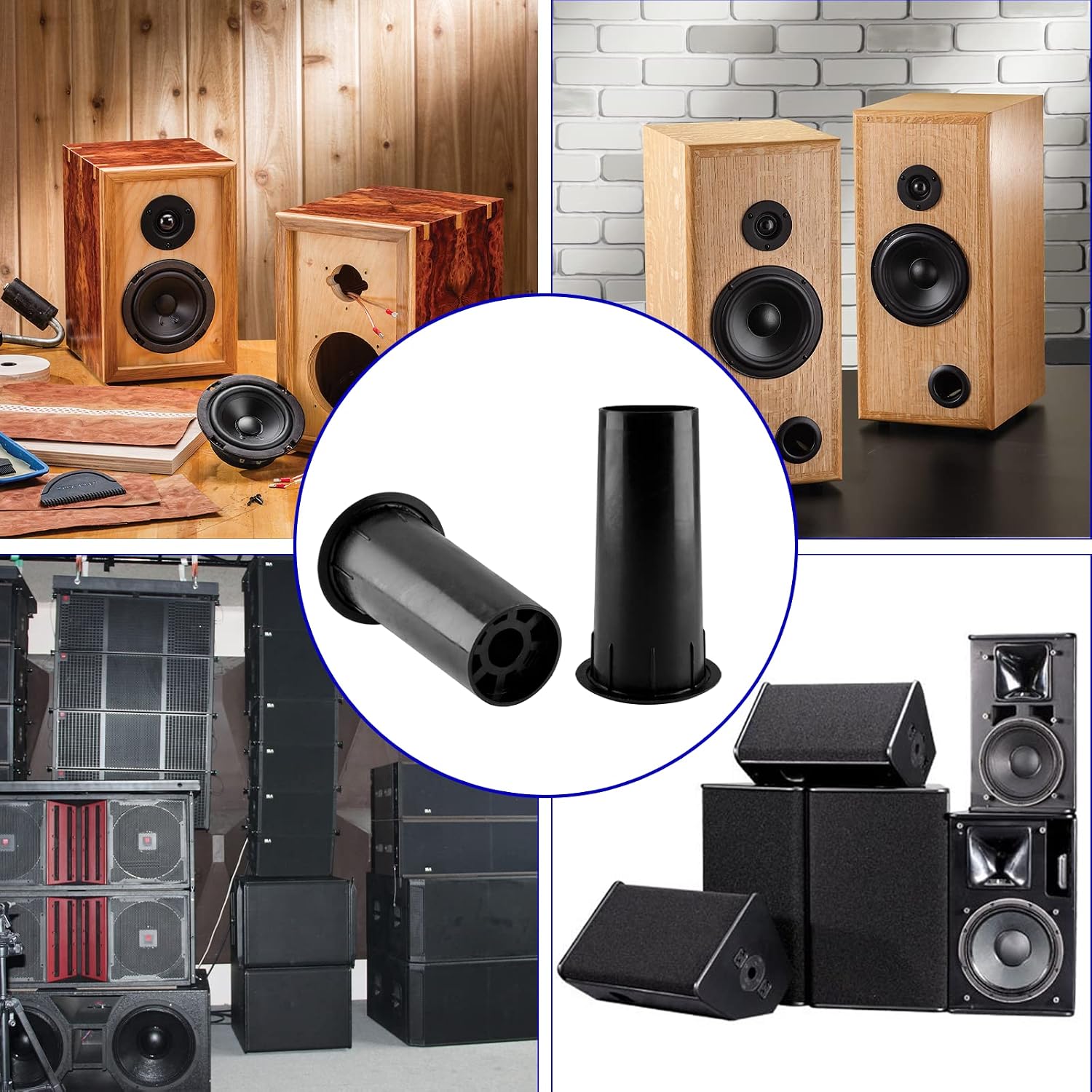 Waziaqoc Speaker Port Tubes, 4PCS, 2 Inch Mounting Diameter, Black | ABS Plastic, Bass Air Ports, Speaker Box Port Tube