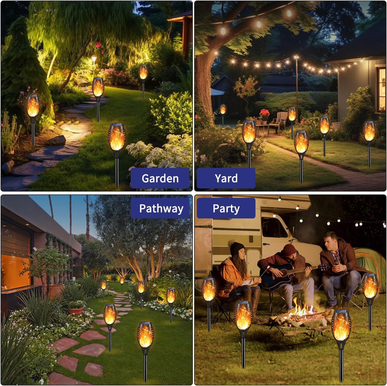 KYEKIO 12Pack Solar Torch Light with Flickering Flame for Halloween Decor