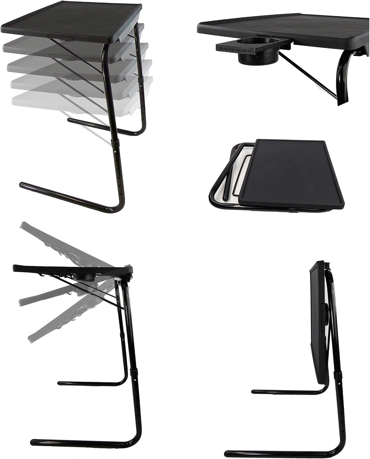 Portable Foldable TV Tray Table - Laptop, Eating, Drawing Tray Table Stand with Adjustable Tray with Sliding Adjustable Cup Holder - 5StarSuperDeals - (Black)