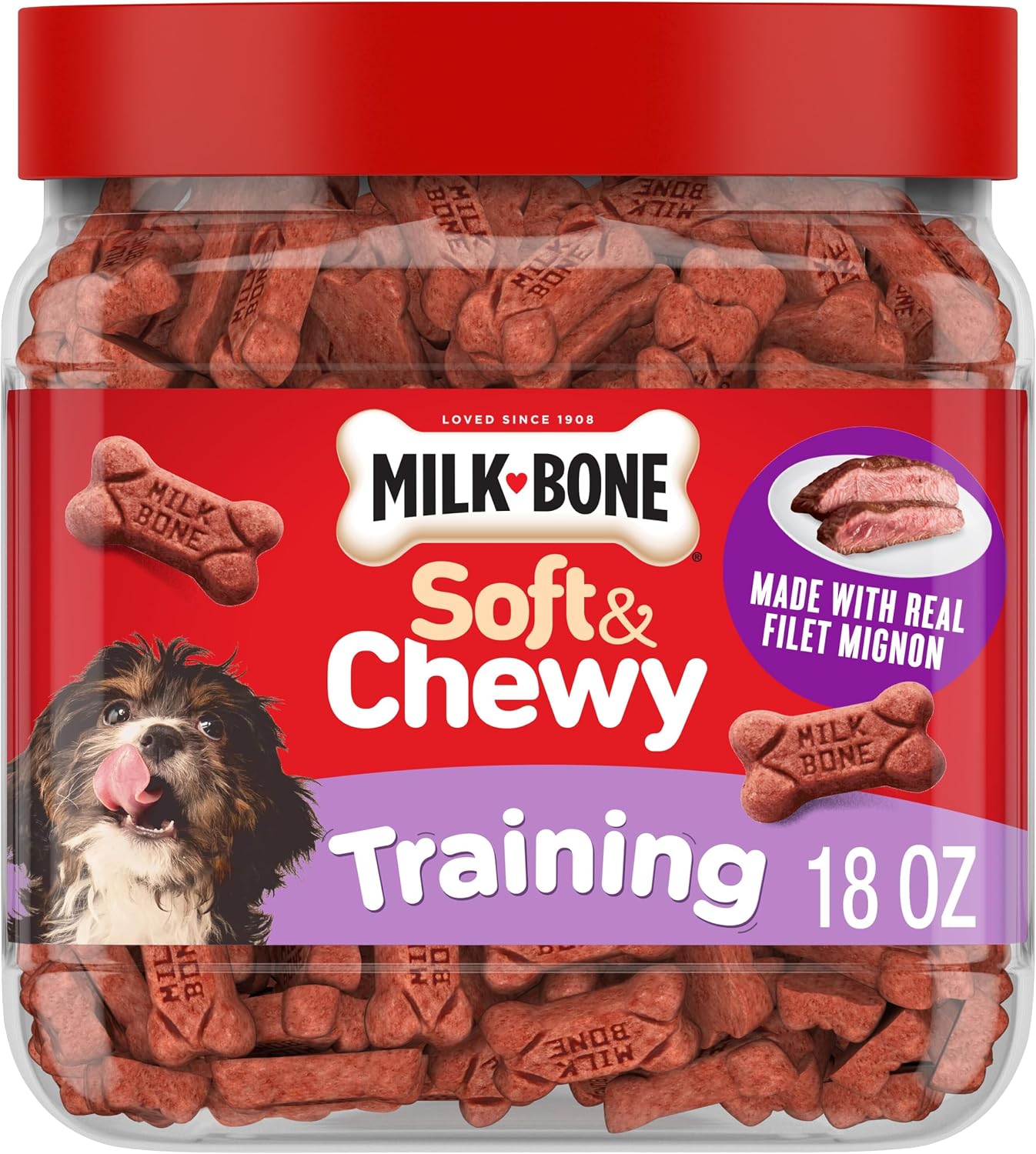Milk-Bone Soft & Chewy Dog Training Treats, 25 oz Canister | Made with real chicken breast, soft dog treats for training and rewarding, 18% protein, fortified with vitamins and minerals