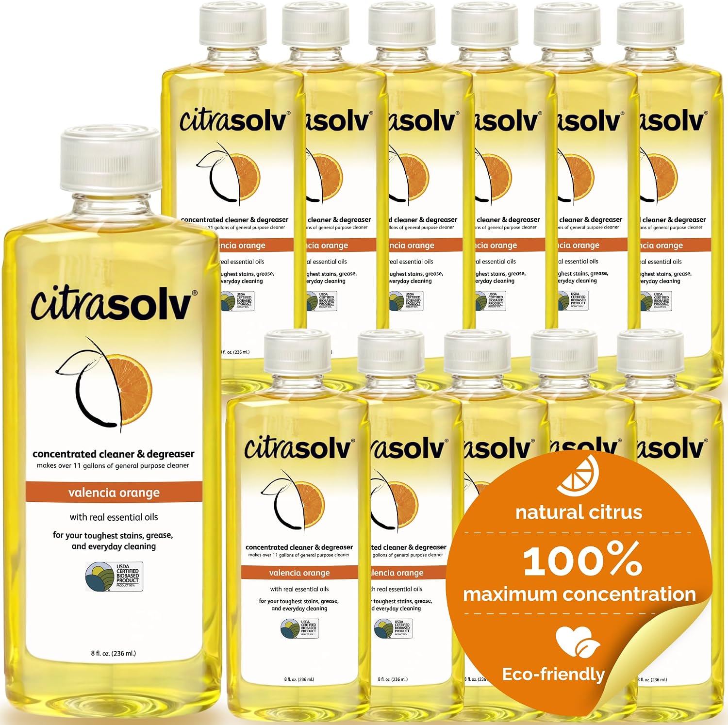 Citra Solv Concentrated Cleaner & Degreaser, Deodorizer, Home & Outdoor, Adhesive Remover, Paint Thinner, Natural Orange Oil, Valencia Orange 8 Fl Oz