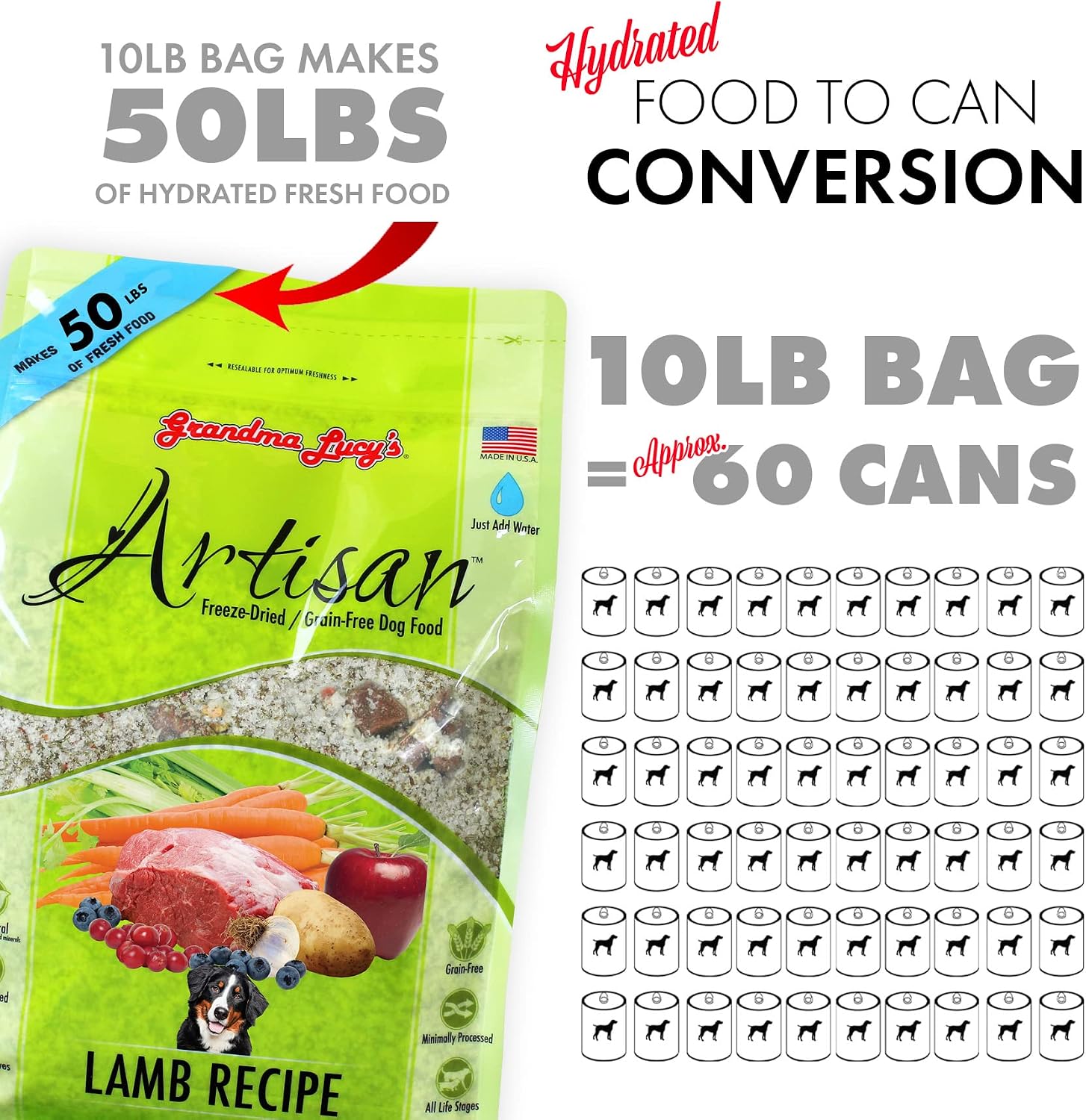 Grandma Lucy's Artisan Dog Food, Grain Free and Freeze-Dried - Artisan Chicken, 10Lb Bag